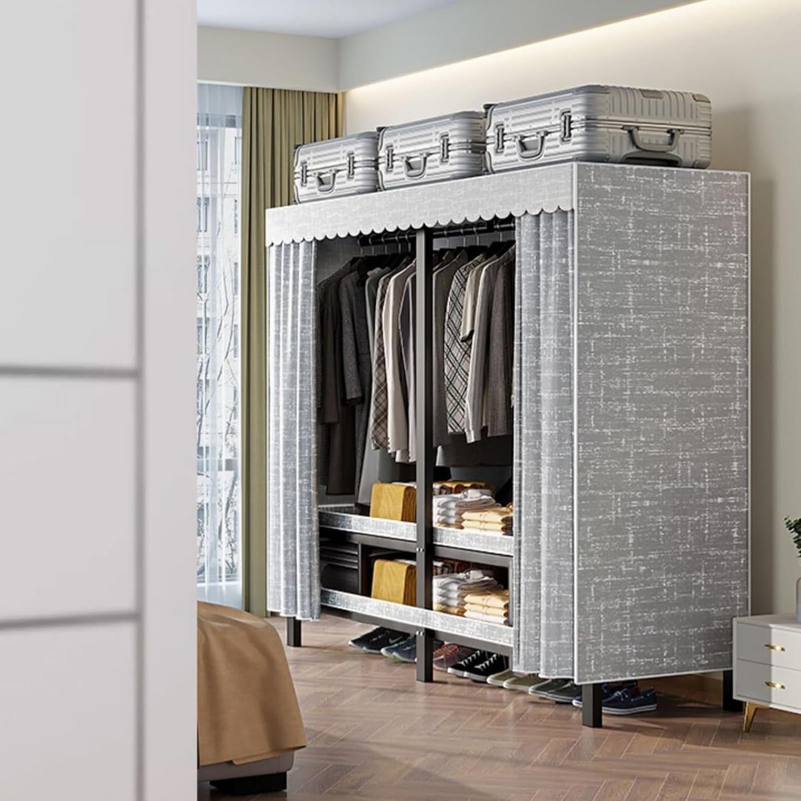 Robuster, Faltbarer Kleiderschrank Mit Rädern, Metallrahmen, Tragbarer | Stoff-Kleideraufbewahrungsorganisator(125*52*180cm)