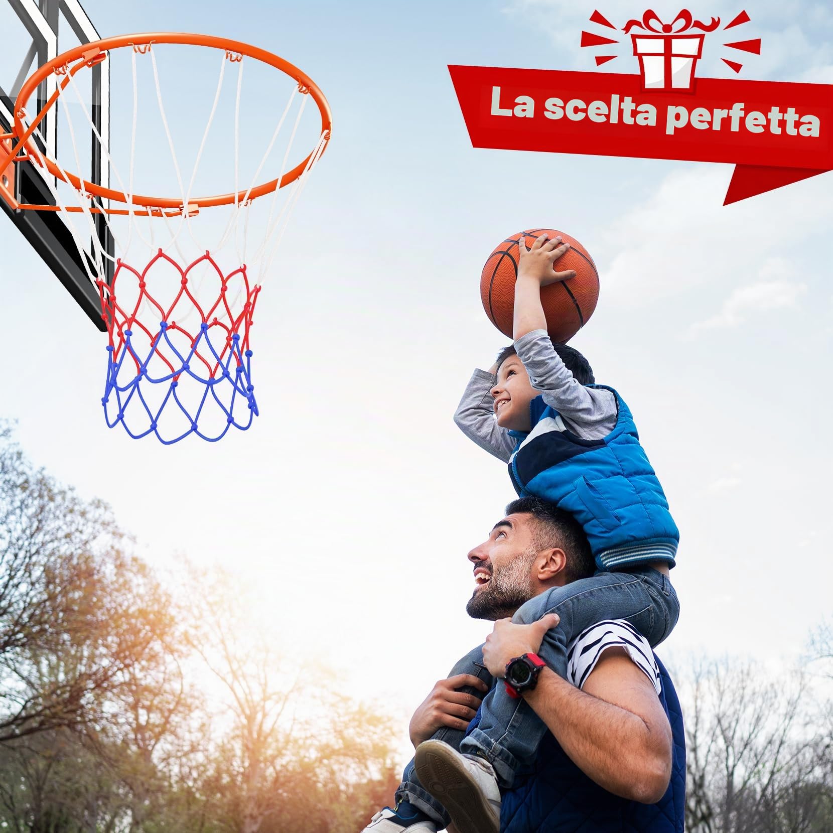 Canestro da Basket Esterno 100-305cm, Canestro da Basket per Bambini e Adulti, Pannello Posteriore in PC Ad Alta Resistenza, 2 Reti Resistenti alle Intemperie