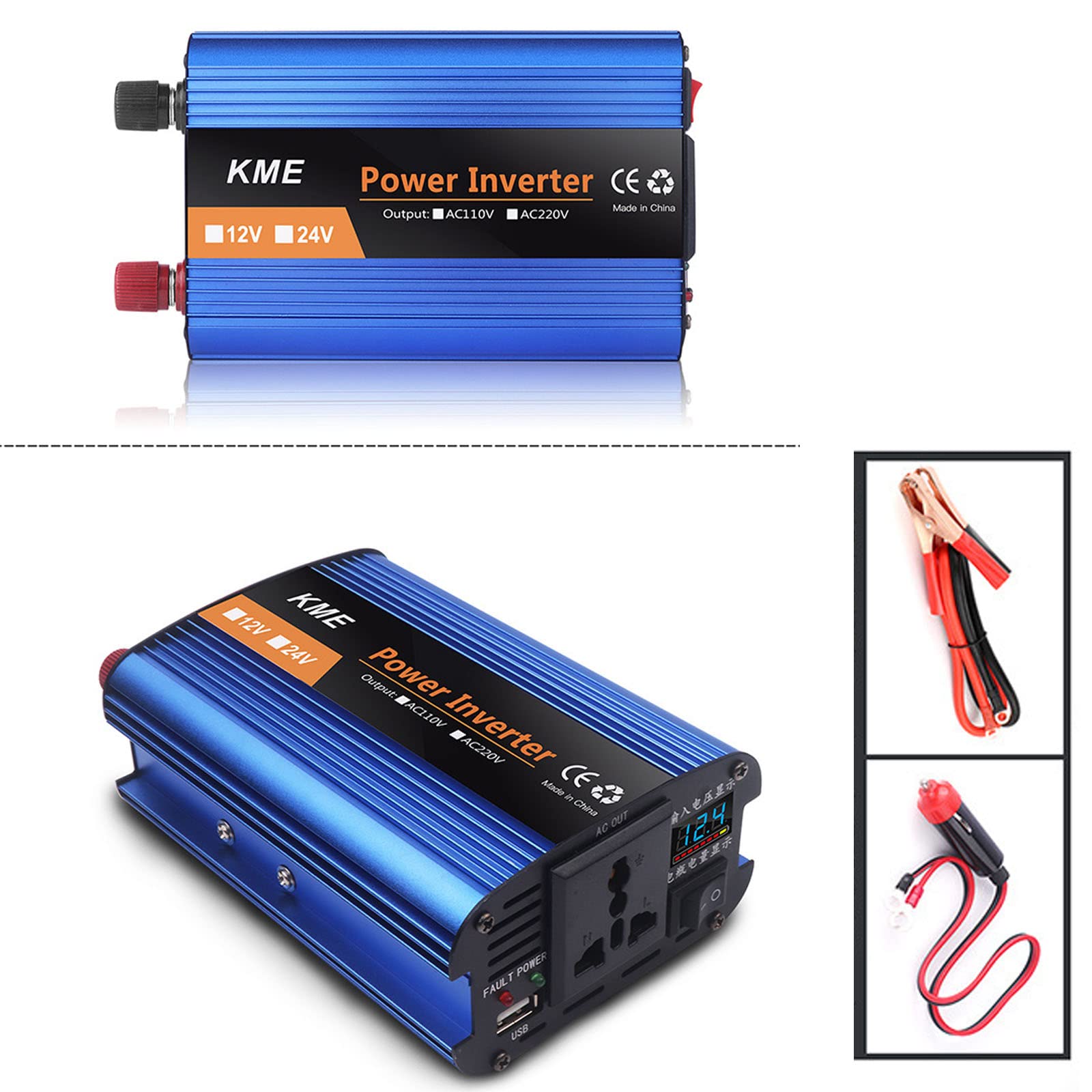 600W Inversor de Corriente Coche Onda modificada12 V / 24 V /36V /48V DC a 220V/230V Power Inverter Transformador de Convertidor Digital con 1 EU Toma Y Puertos USB (600W,12V)
