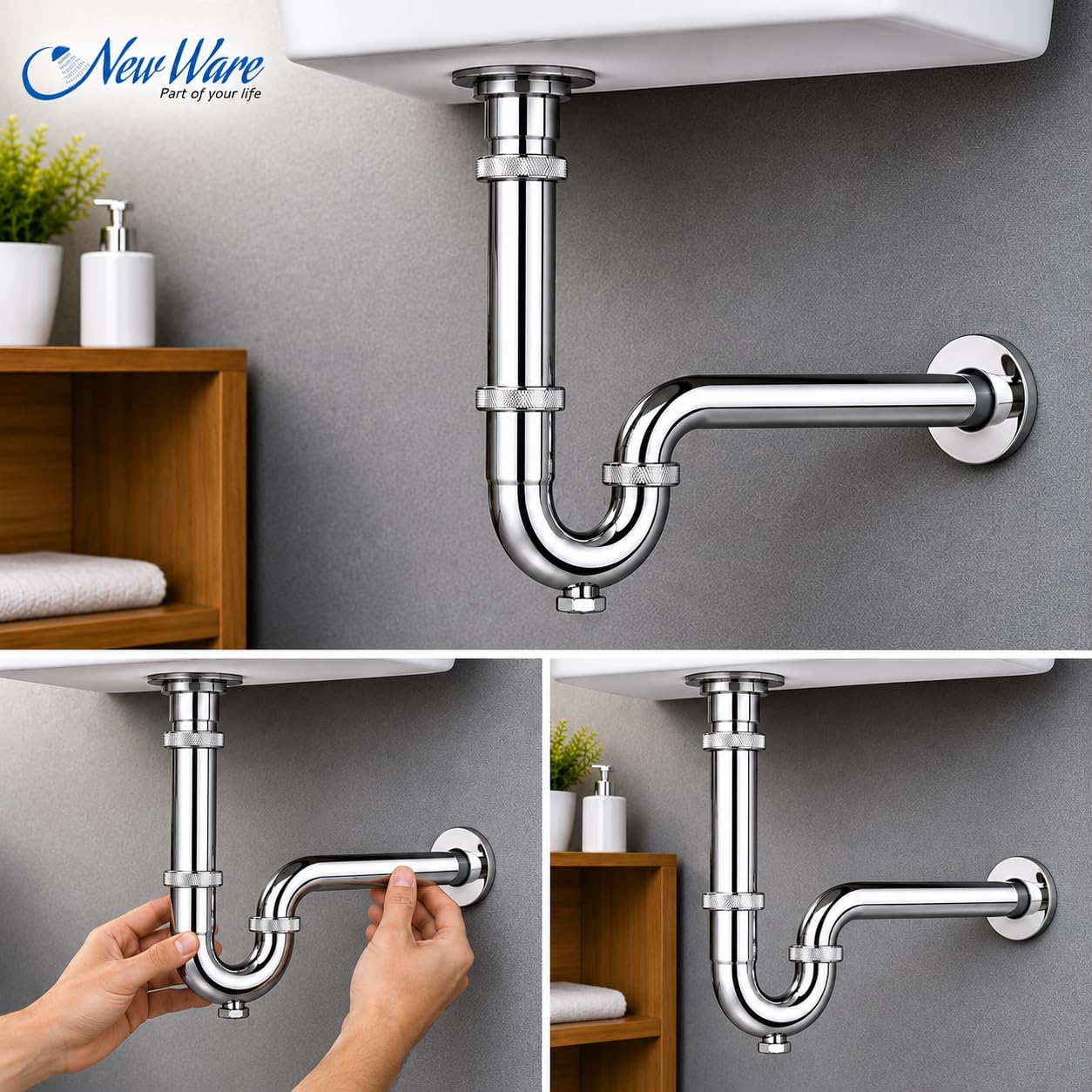 NEW WARE® Bottle Trap P Trap Type CP Chrome Plated for Bathroom & Kitchen Sink Drain | Waste Water Pipe Trap with Odor Blocking Design | Durable Plumbing Fitting for Wash Basin Sink Drainage Use 4