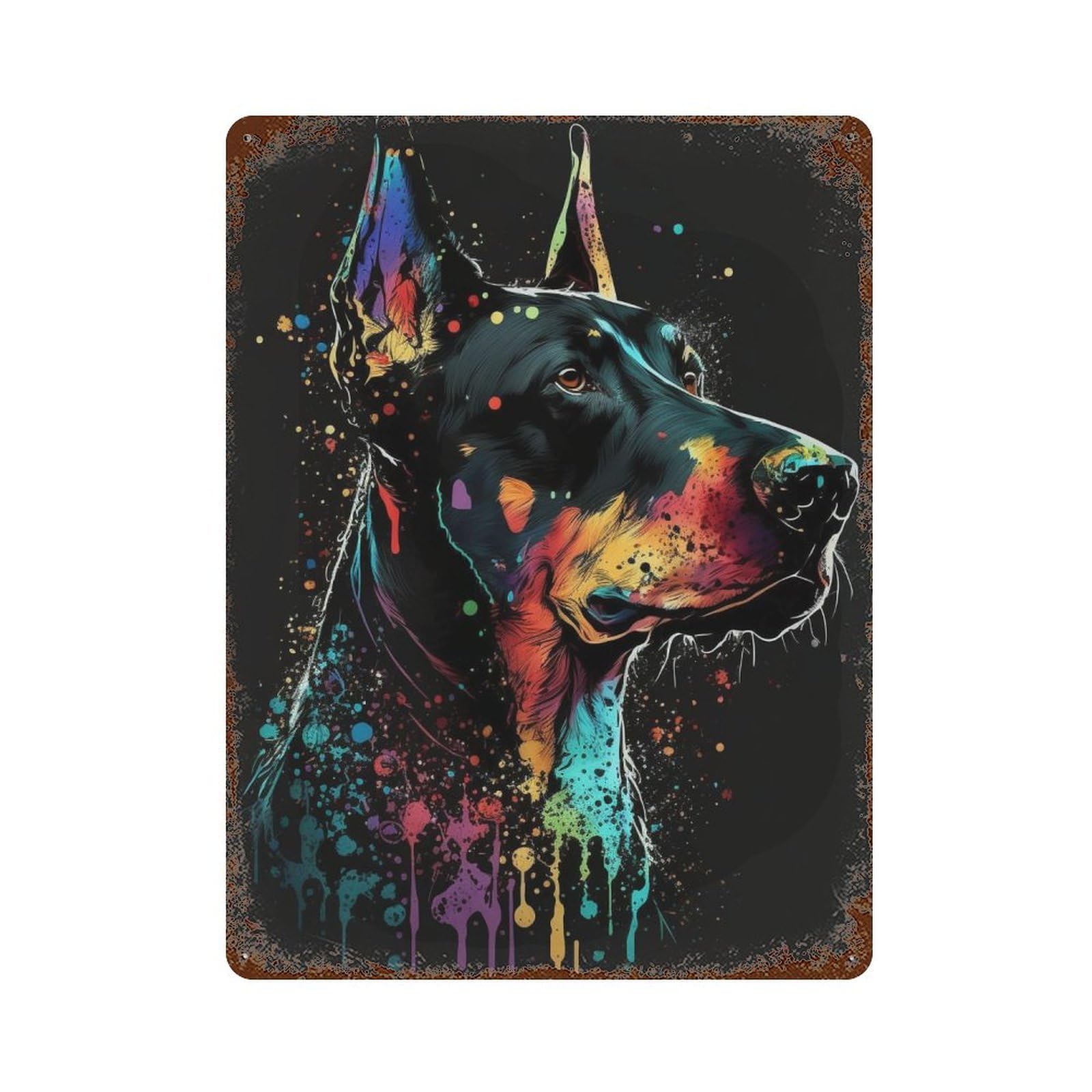 Colorful Doberman Art Print Retro Metal Sign 15.7"x11.8", Novelty Wall Decor for Farmhouse, Kitchen And Entryway Decor