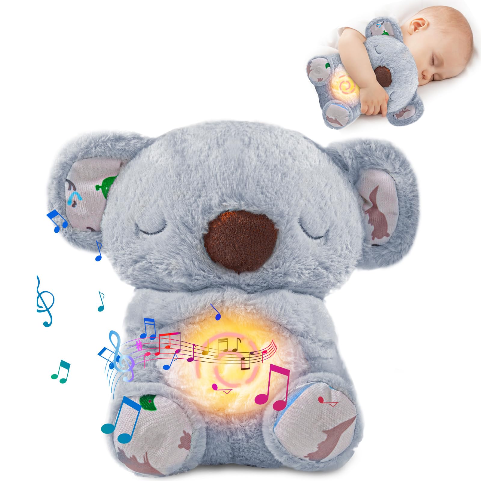 EGSHUFU Anxiety Relief Koala Soothing Breathing Otter, Evora Anxiety Relief Koala Bear Plush with Music Lights & Rhythmic Breathing Motion for Kids Sleeping Baby Gifts