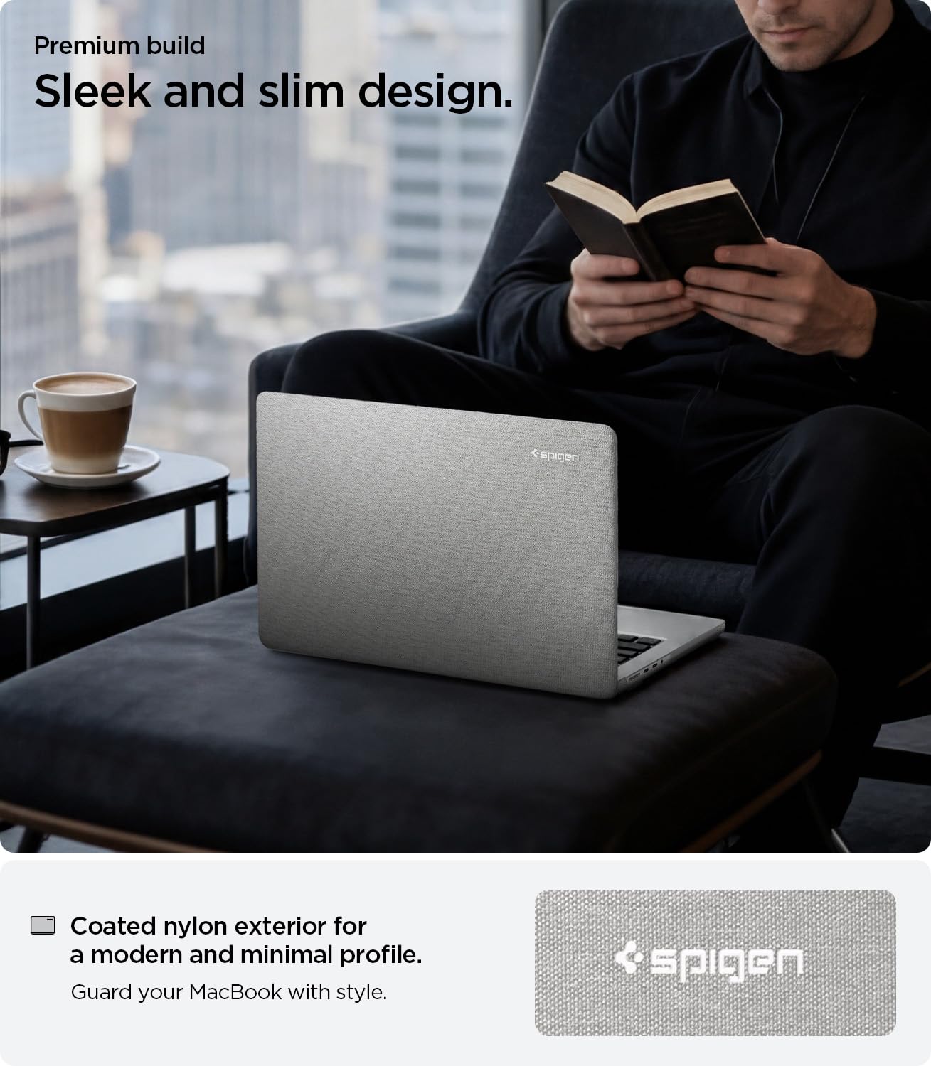 Spigen Funda Urban Fit Compatible con MacBook Pro 16 Pulgadas M5/M4/M3/M2/M1/Pro/Max (2026-2021), Funda de Tela Anti-Huellas y Anti-Arañazos - Heather Gray