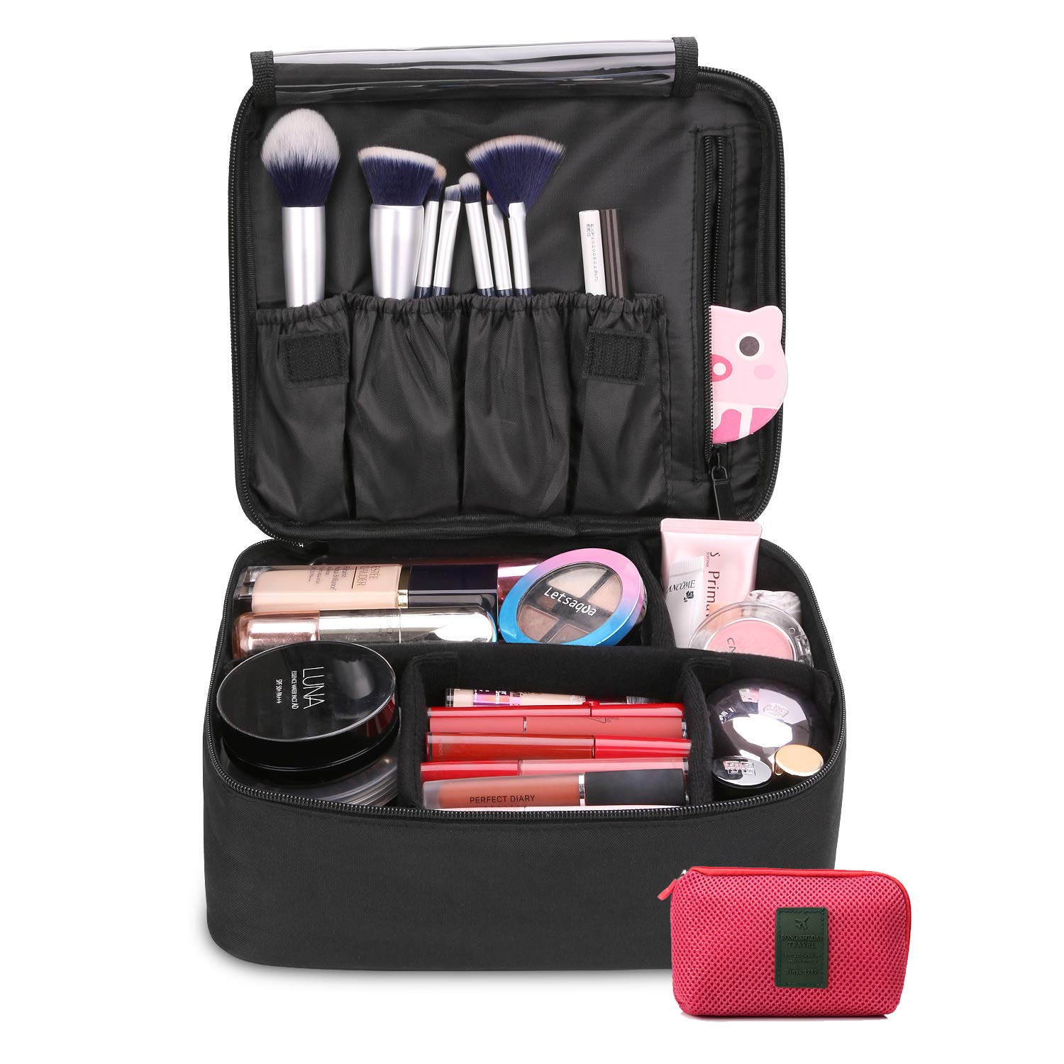 DIMJ DIMJ Neceser Maquillaje, Bolsa de Maquillaje Ligera con Divisores Bolsillos Profesional Organizador de Maquillaje Bolso de Cosméticos de Viaje con Bolsa de Cable USB (Negro)