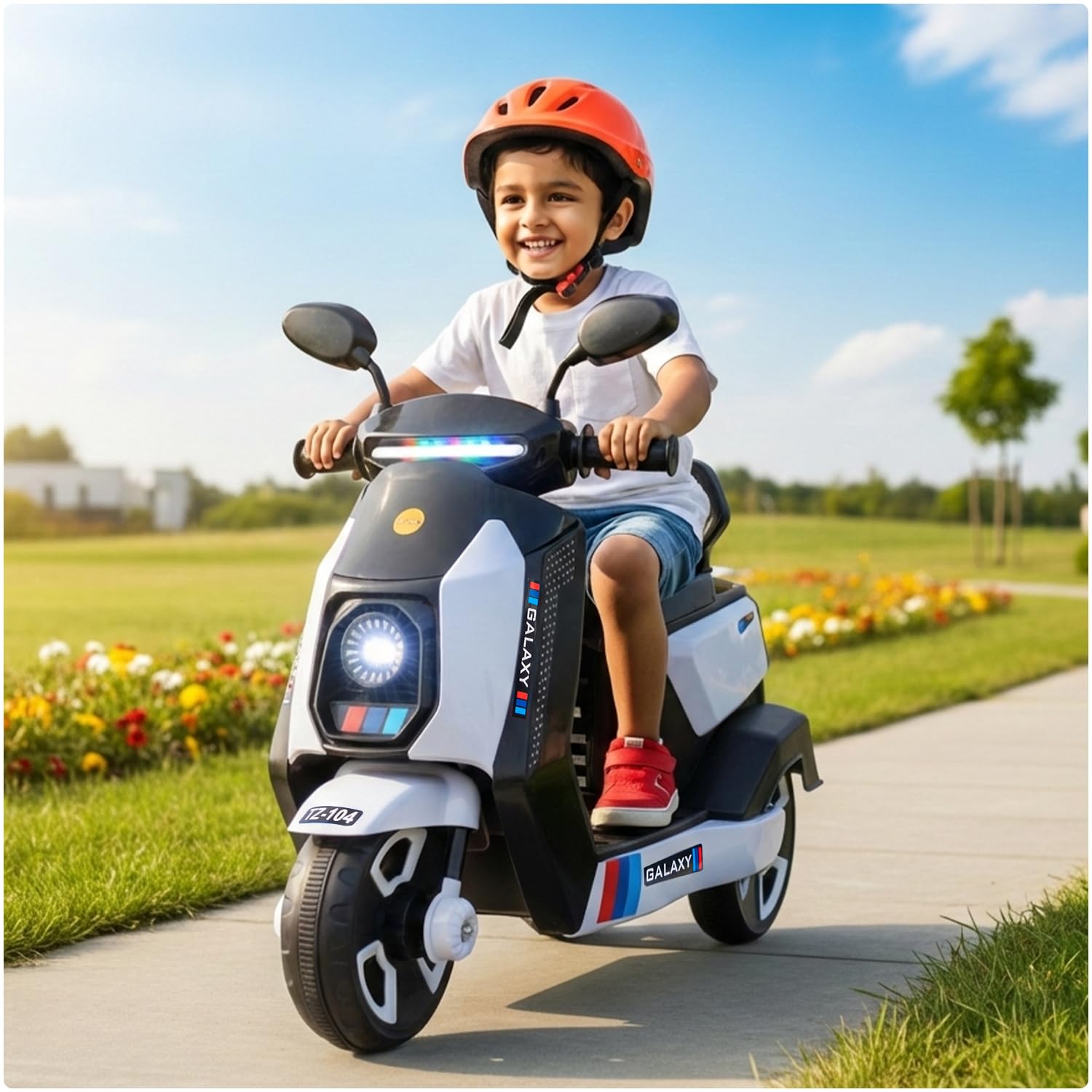 Toyzone Galaxy Electric Scooter - White | Rechargeable Scooty 6V | Powered by 4.5 ah Battery | Music Player with Bluetoooth & USB | 6 Month Warranty on Battery | Make in India | for Kids 2+ Years-image-9