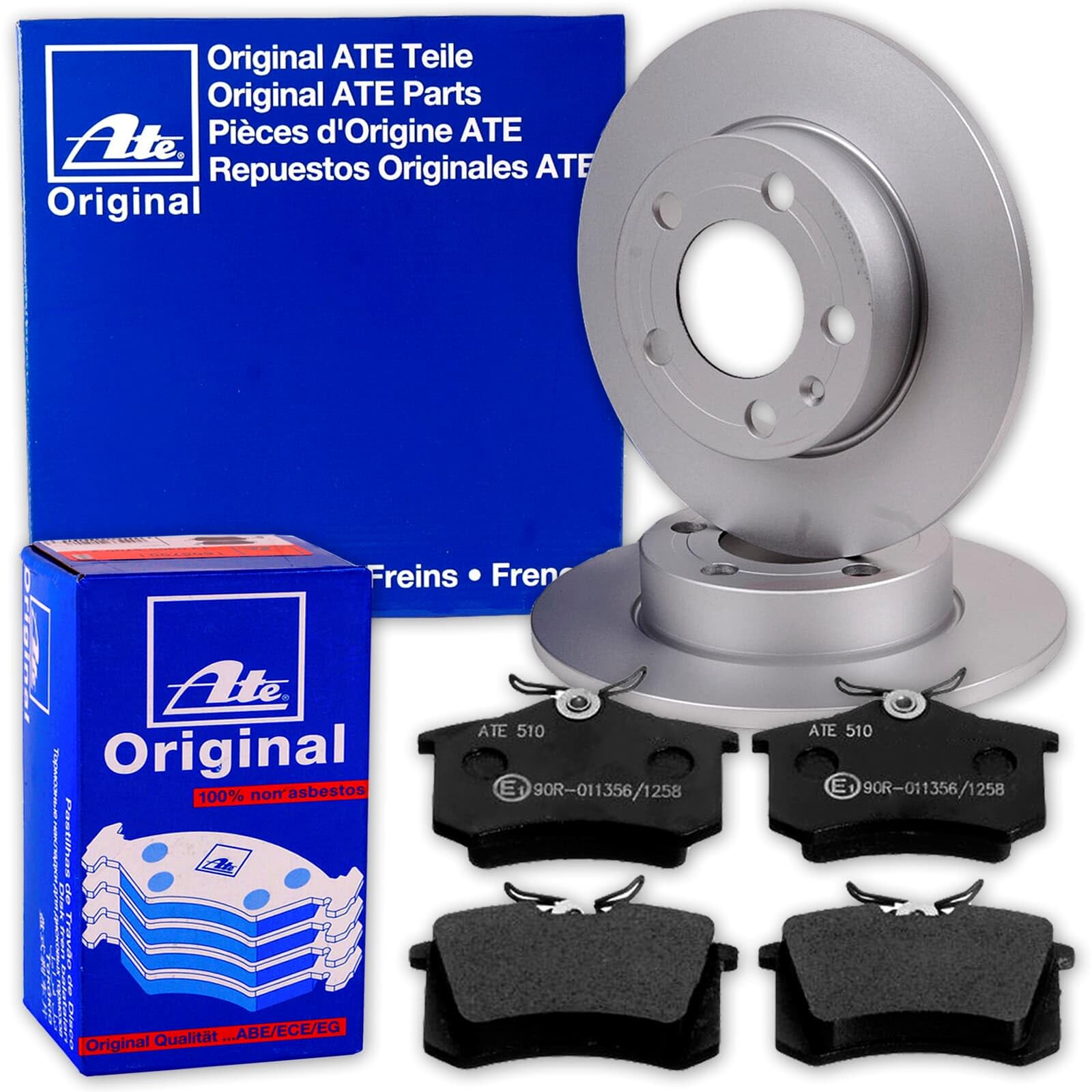 ATE Bremsscheiben + Beläge hinten | 24.0109-0123.1 + 13.0460-2820.2 für Polo T-Cross A1 Arona Ibiza Kamiq Scala