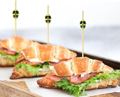 Miniatura 6 de 100 palillos de cóctel, palillos de dientes elegantes para aperitivos, accesorios de embutidos, brochetas de bambú de 4.7 pulgadas de largo,