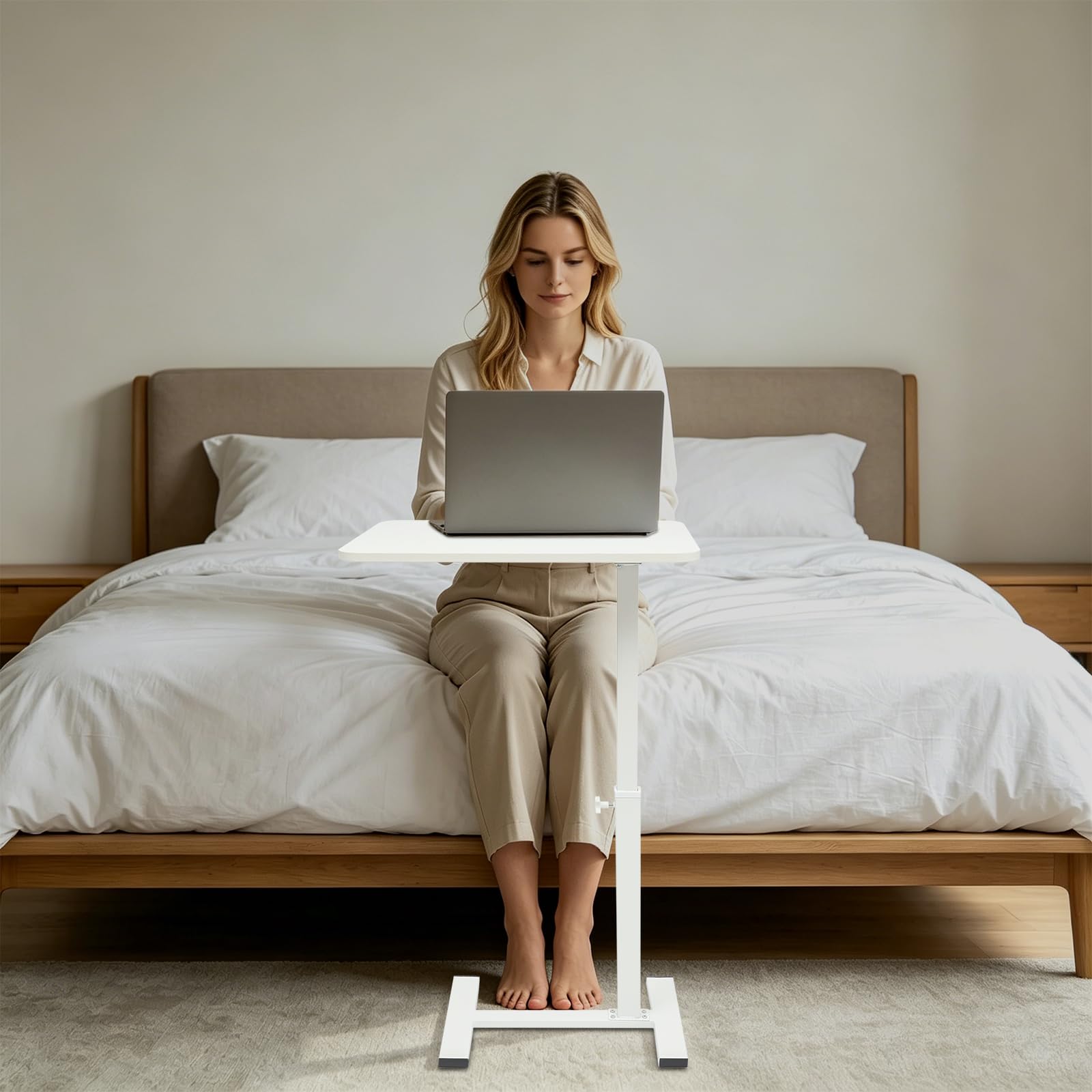 Tavolino regolabile in altezza 63-103 cm, tavolo da letto per ospedale, con piastra di base, piccolo tavolo per computer, tavolino per laptop, per soggiorno, camera da letto, letto per assistenza