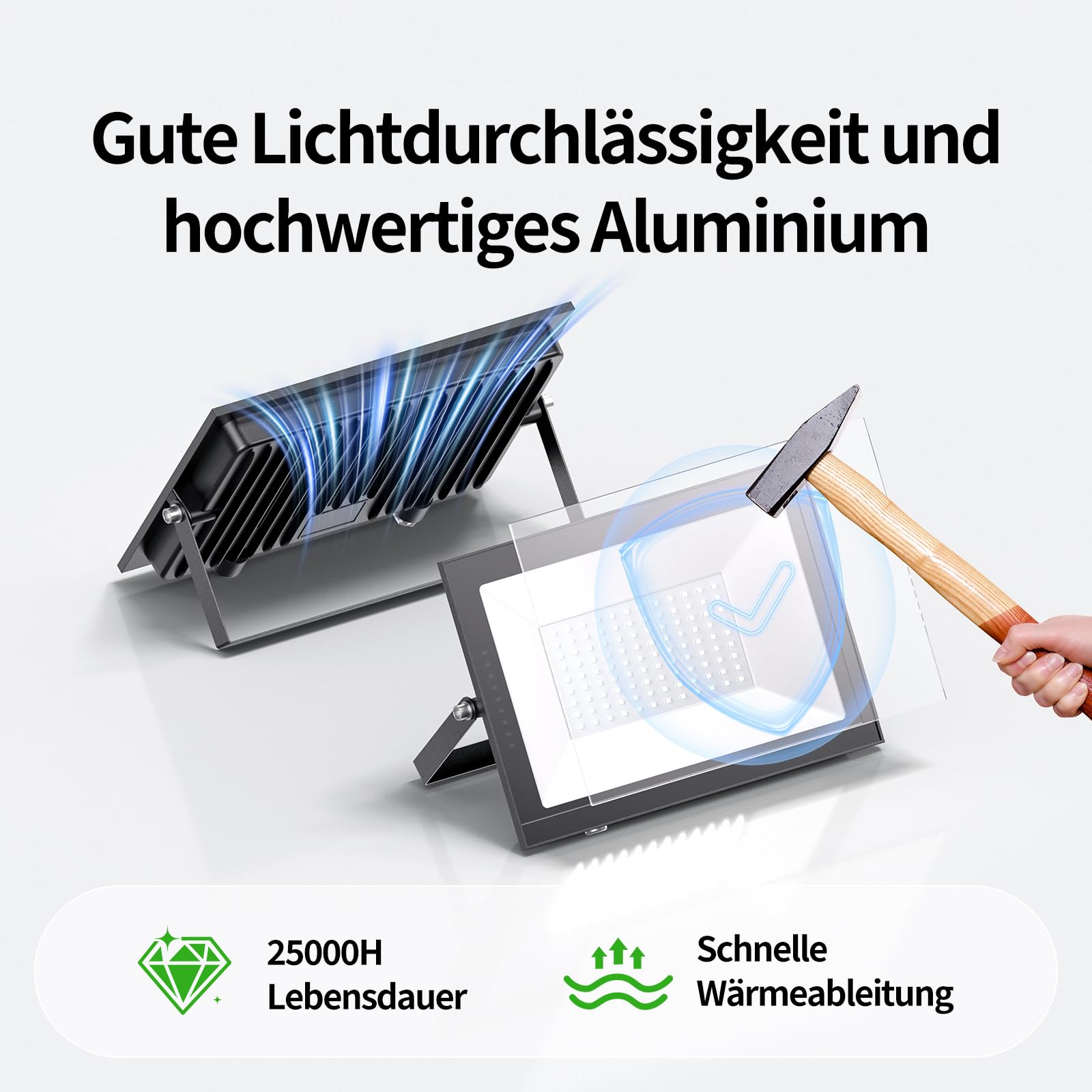Allin LED Strahler Außen mit Stecke 100W - 6500K 10000LM Superhell LED Strahler, IP65 Wasserdicht Scheinwerfer, Fluter mit 300cm langem Stecker kabel, Flutlicht für Garten, Innenhöfe, Garage