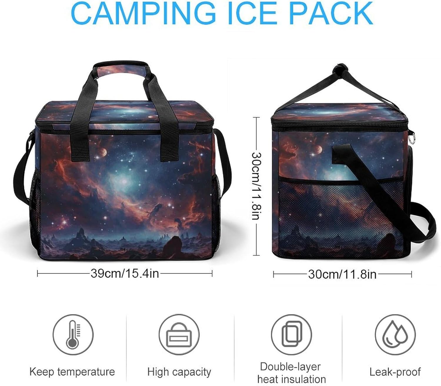 Large Capacity Oxford Cloth Space with Cluster Printed Camping Ice Bag, Outdoor Portable Insulation and Cooling Bag, Suitable for Outdoor Camping and Picnics