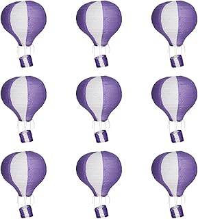 ACVIP 9 unidades. Forma de globo aerostático dulce de papel, lámpara de techo, color lila y blanco (30 cm)