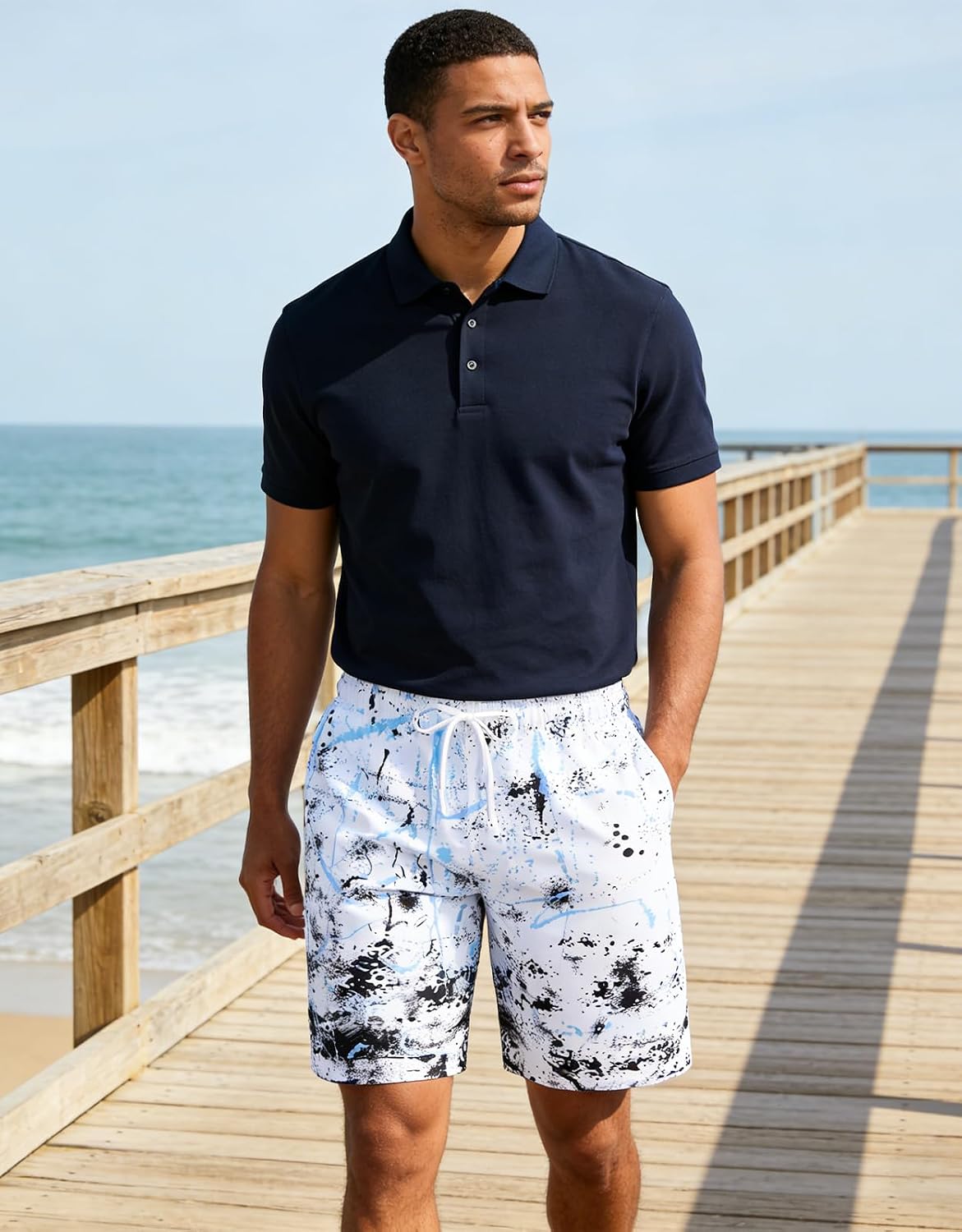 Goodstoworld Men's Funny Swim Trunks with Compression Liner 2 in 1 Quick-Dry 9" Stretch Shorts with Three Pockets