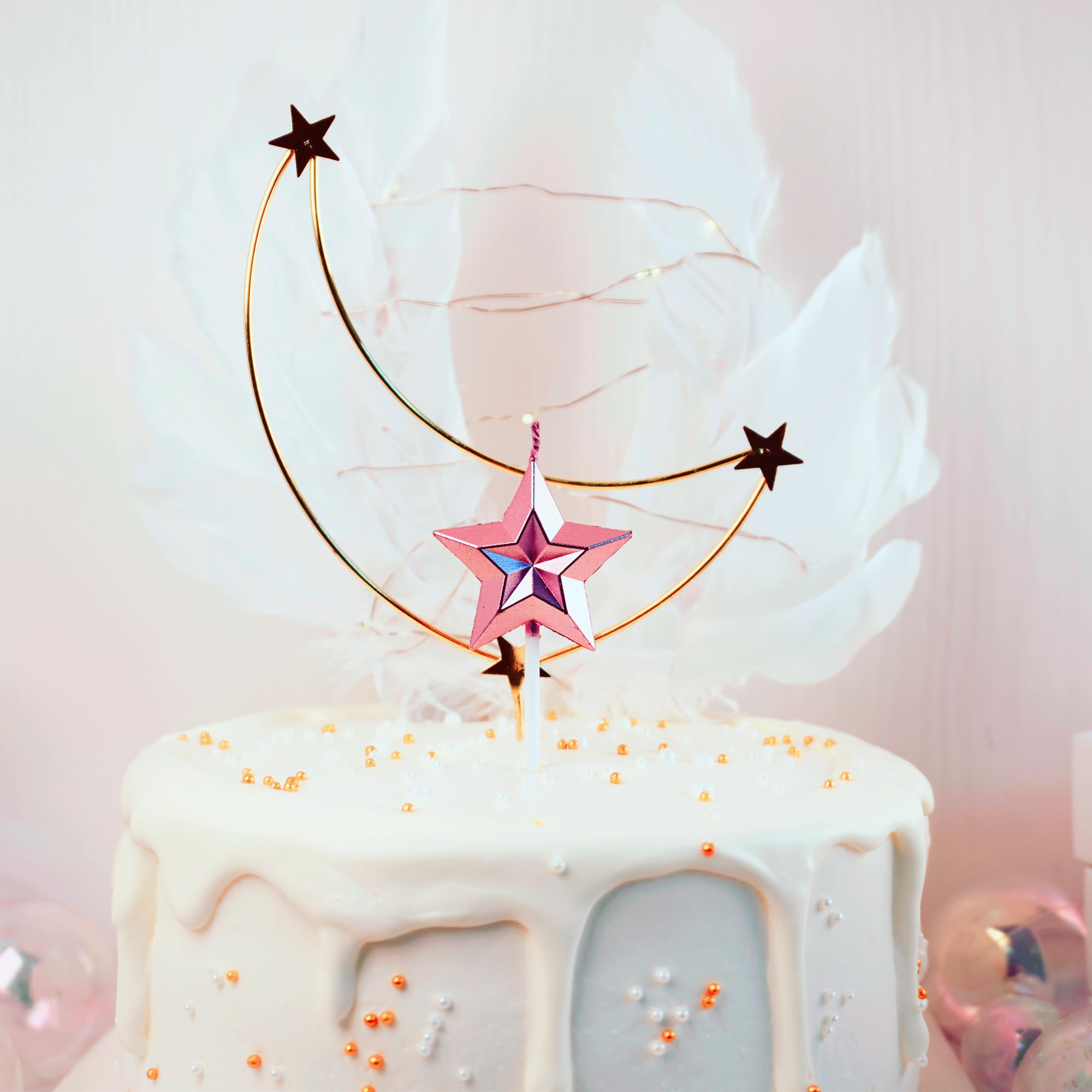 Velas de cumpleaños, 5 velas de cumpleaños rosas para pastel, velas de bengala en forma de estrella para pastel de cumpleaños, juego de velas de pastel de color metálico, velas de feliz