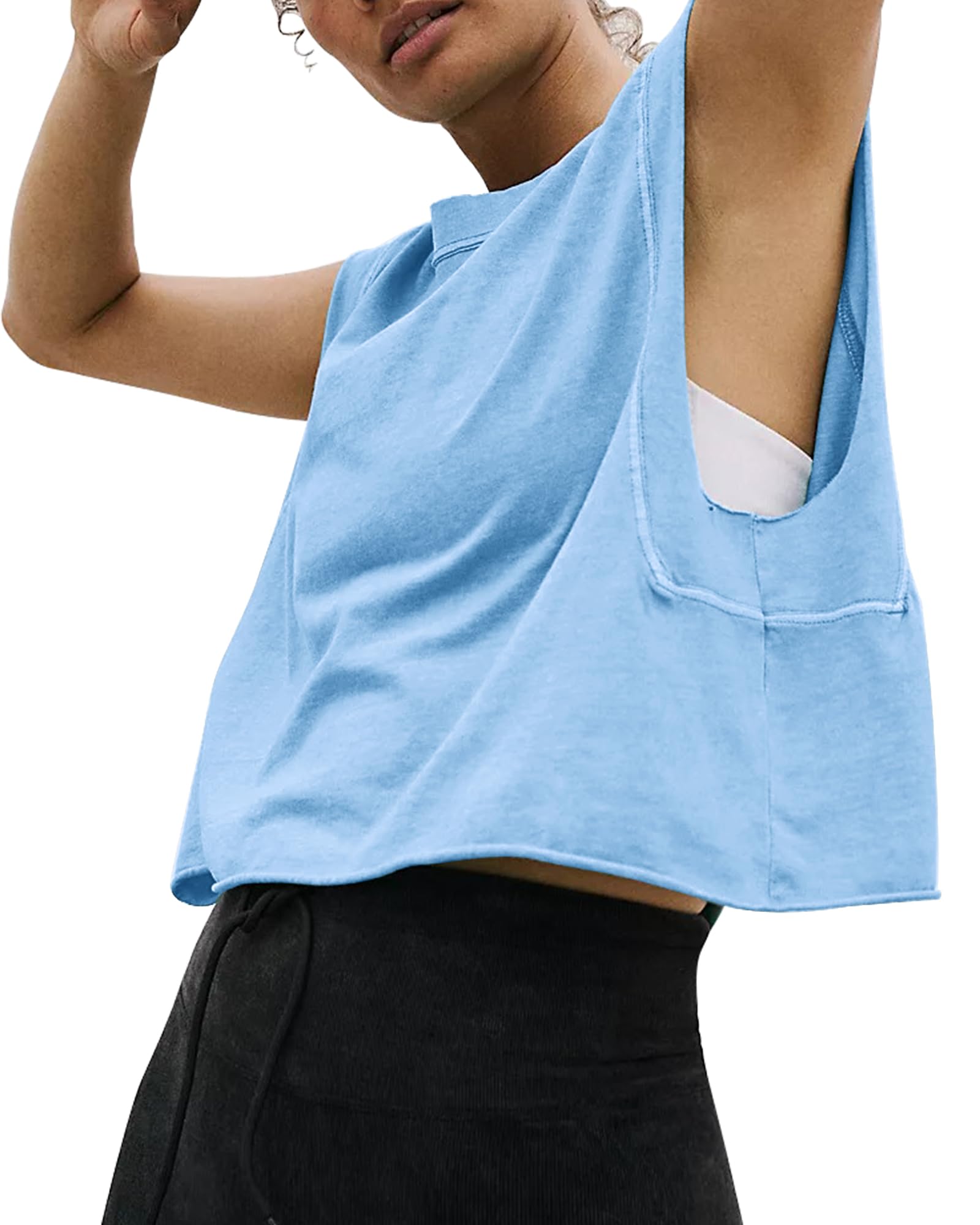 HUGOOME Loose Crop Tank Tops for Women Sky Blue