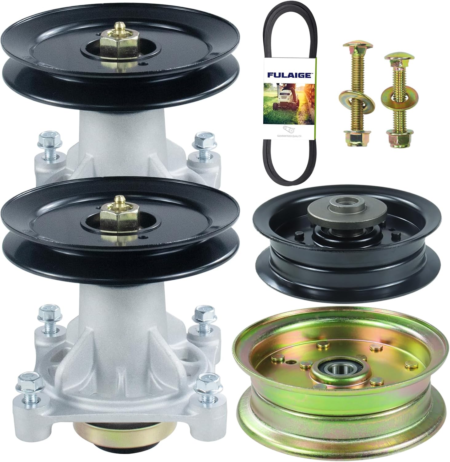 2 Pack 587125201 Mandrel Assembly Kit with 539113962 196104 539132728 Pulley 539117245 Belt for Husqvarna Z246 RZ4623 RZ5424 RZ46i Decks Replaces Husqvarna 532174356 539107515 532174358