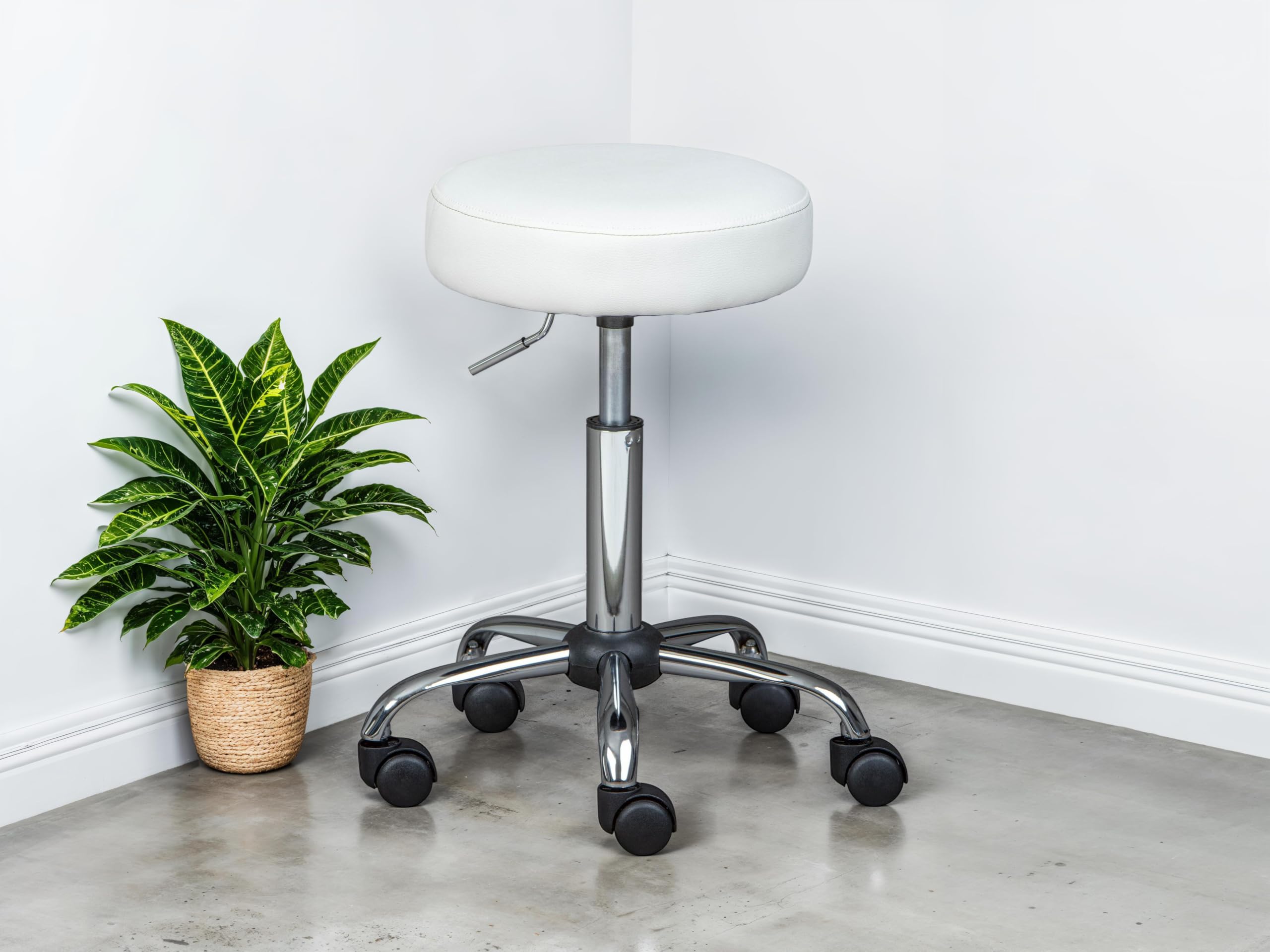 Inter Link - Taburete Giratorio con Ruedas - Altura Regulable 50-66 cm - Metal y Polipiel - ASRA - Blanco