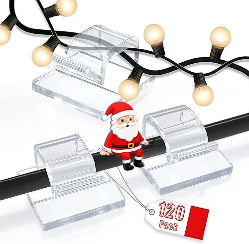 120 clips adhesivos para cables, clips de cable resistentes para gestión de cables, ganchos de clips de luz de Navidad al aire libre, soportes de