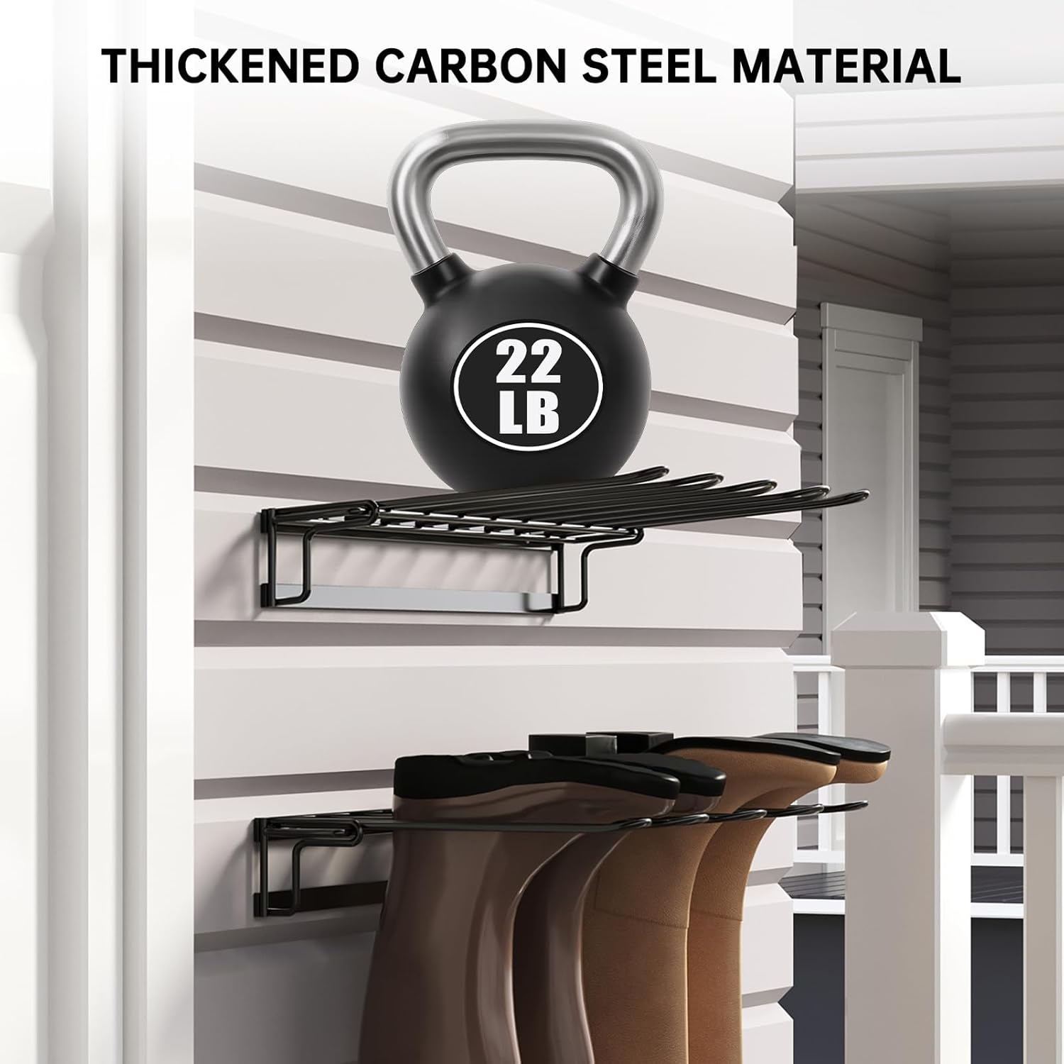 Boot Rack - Space-Saving Wall-Mounted 4-Pair Wader Hangers & Sturdy Boot Storage Organizer Tall Boots for Entryway, Garage, Closet (2 Pack)