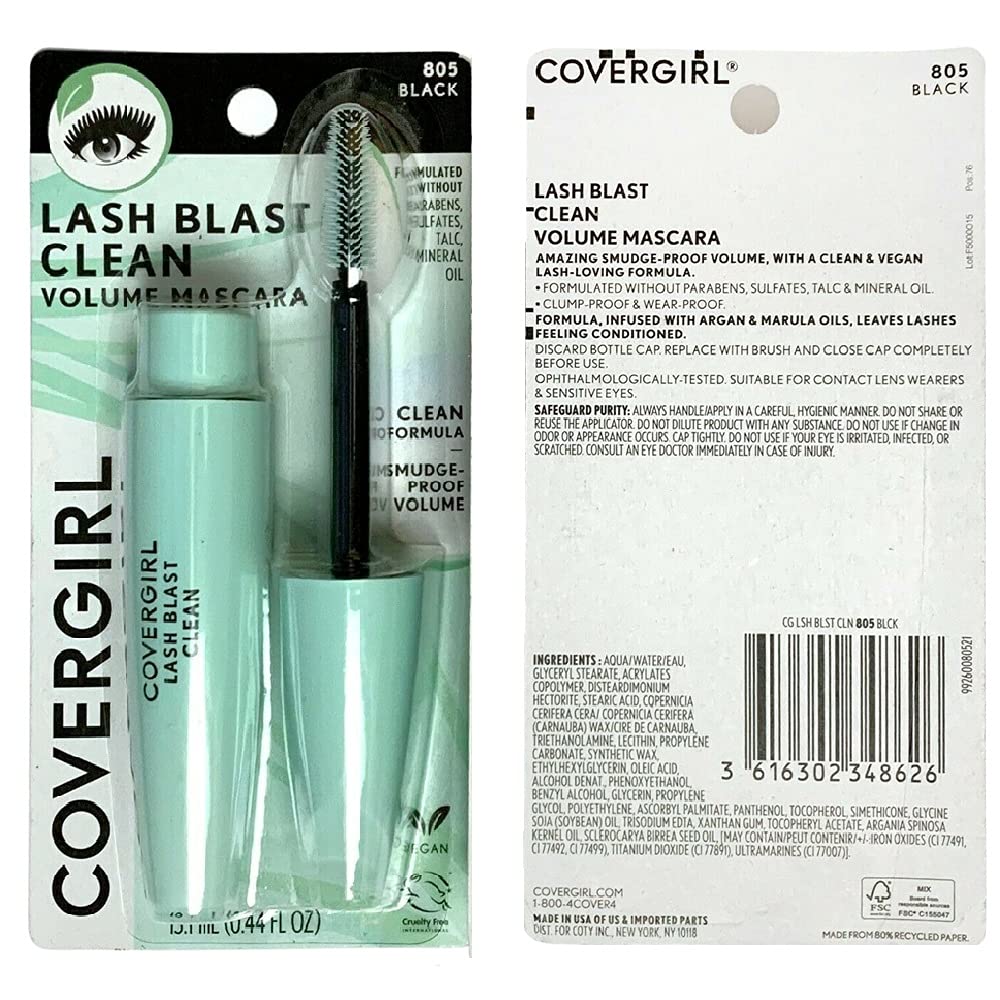 Pack of 2 CoverGirl Lash Blast Clean Volume Mascara, Black 805