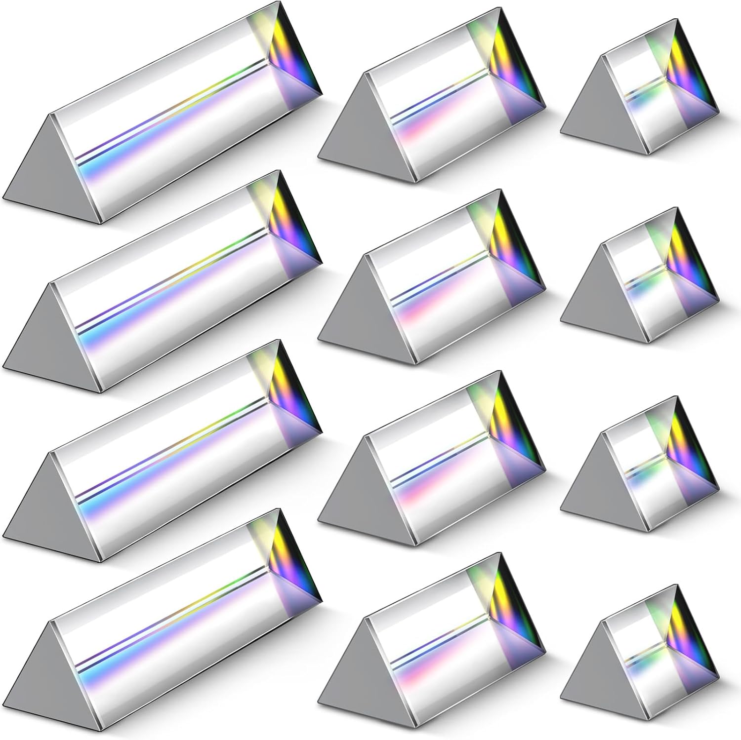 Kanayu 12 Pack Clear Triangular Prism Optical Glass Triple