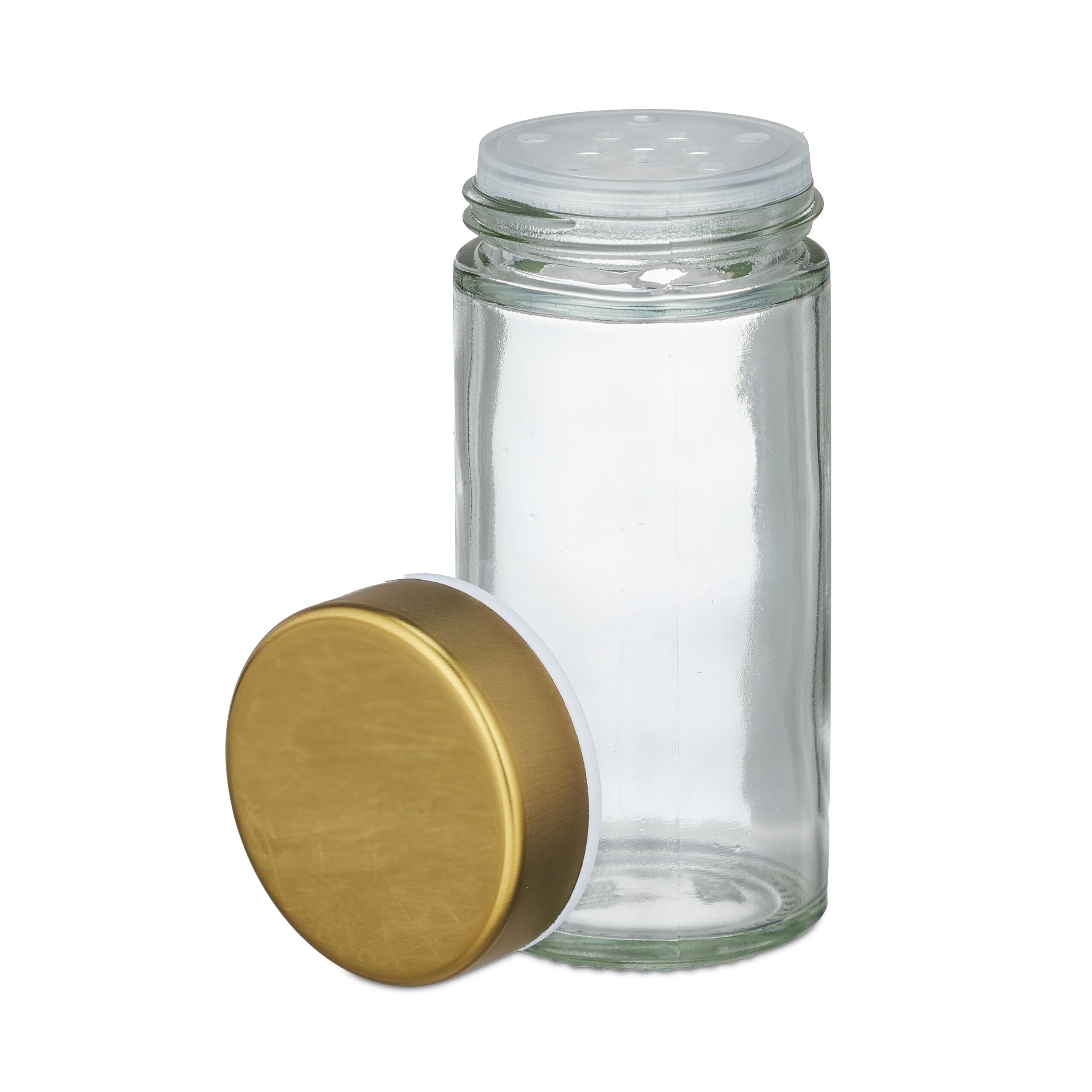 Relaxdays Tourniquet à épices, Acier Inoxydable, 16 Pots en Verre, Rotatif à 360°, HxD : 27,5 x 20 cm, doré