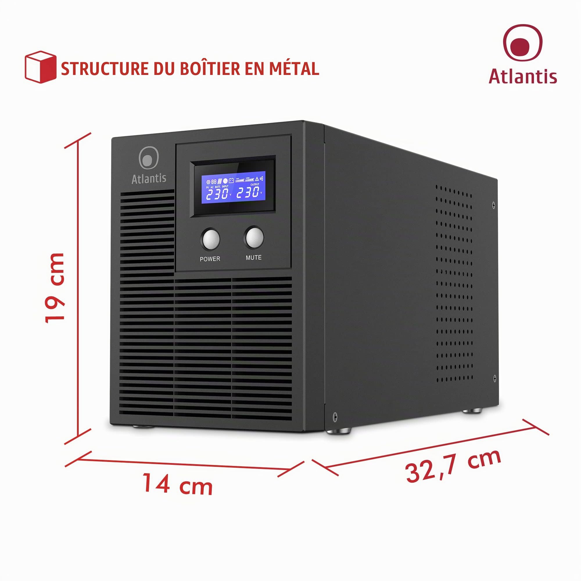 Atlantis onduleur 2000VA/1400W, Onde sinusoïdale Pure | Atlantis USV 2000 VA / 1400 W avec onde sinusoïdale pure