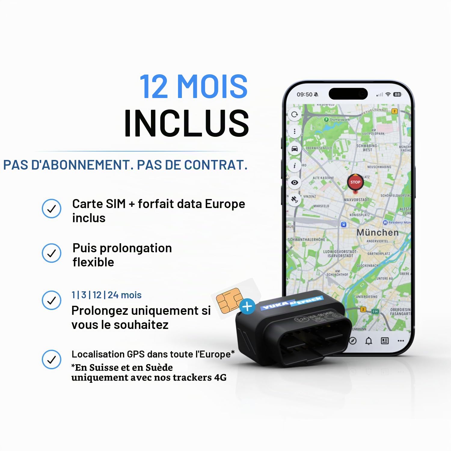 Traceur GPS Voiture sans Abonnement - OBD2 2G Camion Camping-Car