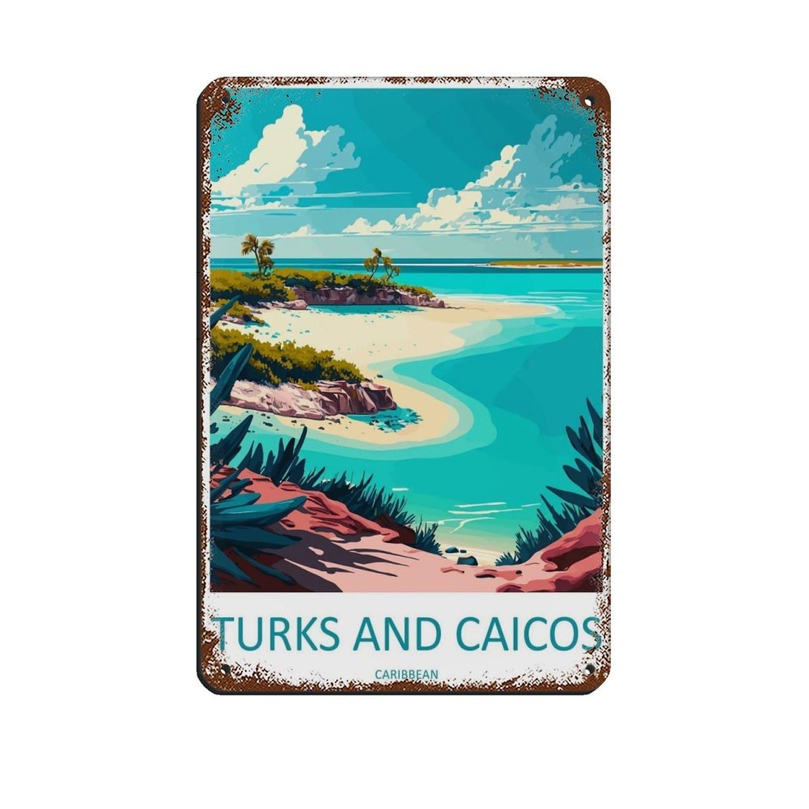 Turks And Caicos Islands Travel Art Caribbean (4) Tin Sign Vintage Metal Pub Club Cafe Bar Home Wall Art Decoration Poster Retro 8x12inch(20x30cm)