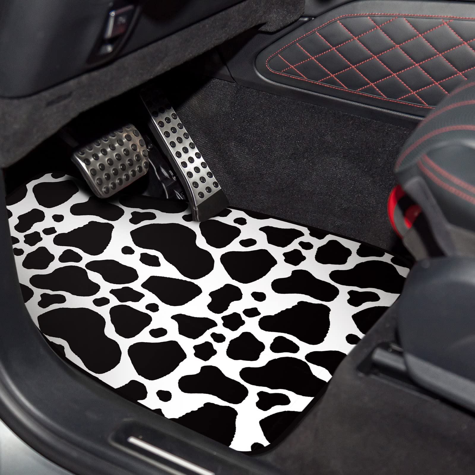 Juego de accesorios de coche con estampado de vaca para mujeres y hombres, funda para volante de coche, funda de asiento con estampado de vaca, almohadillas para cinturón de seguridad, alfombrillas de