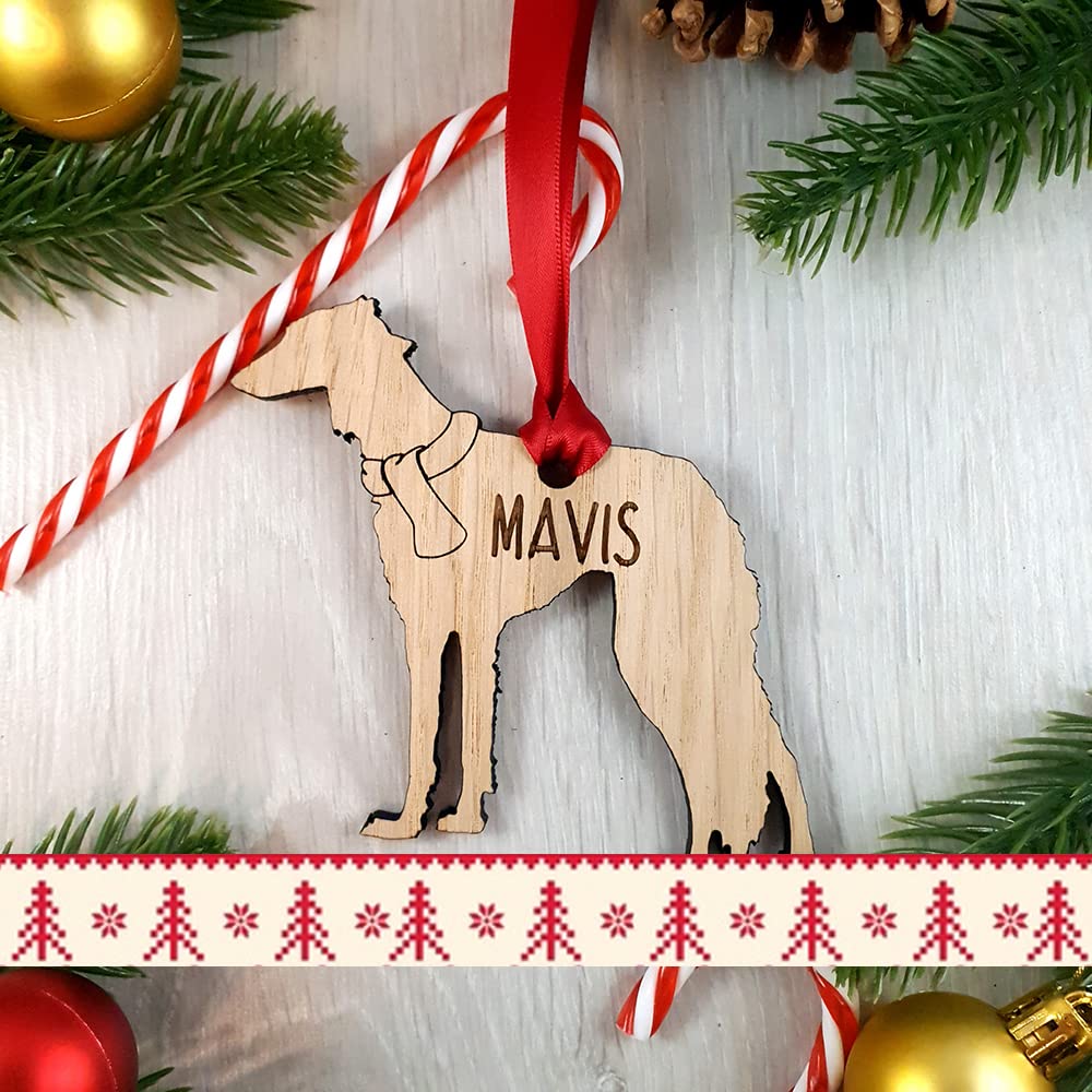 My Pretty Little Gifts Wood Personalised Saluki Oak Dog Bauble Decoration - Christmas Tree Gift Pet Xmas
