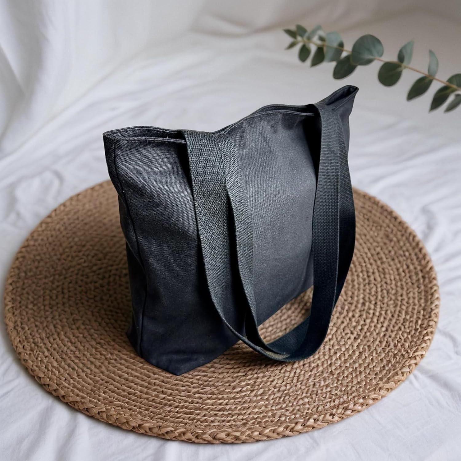 16OZ 100% Cotton Durable Large Multi Purpose Canvas Zipper Closure Lined Reusable Grocery Beach Diaper Casual Tote - Image 5