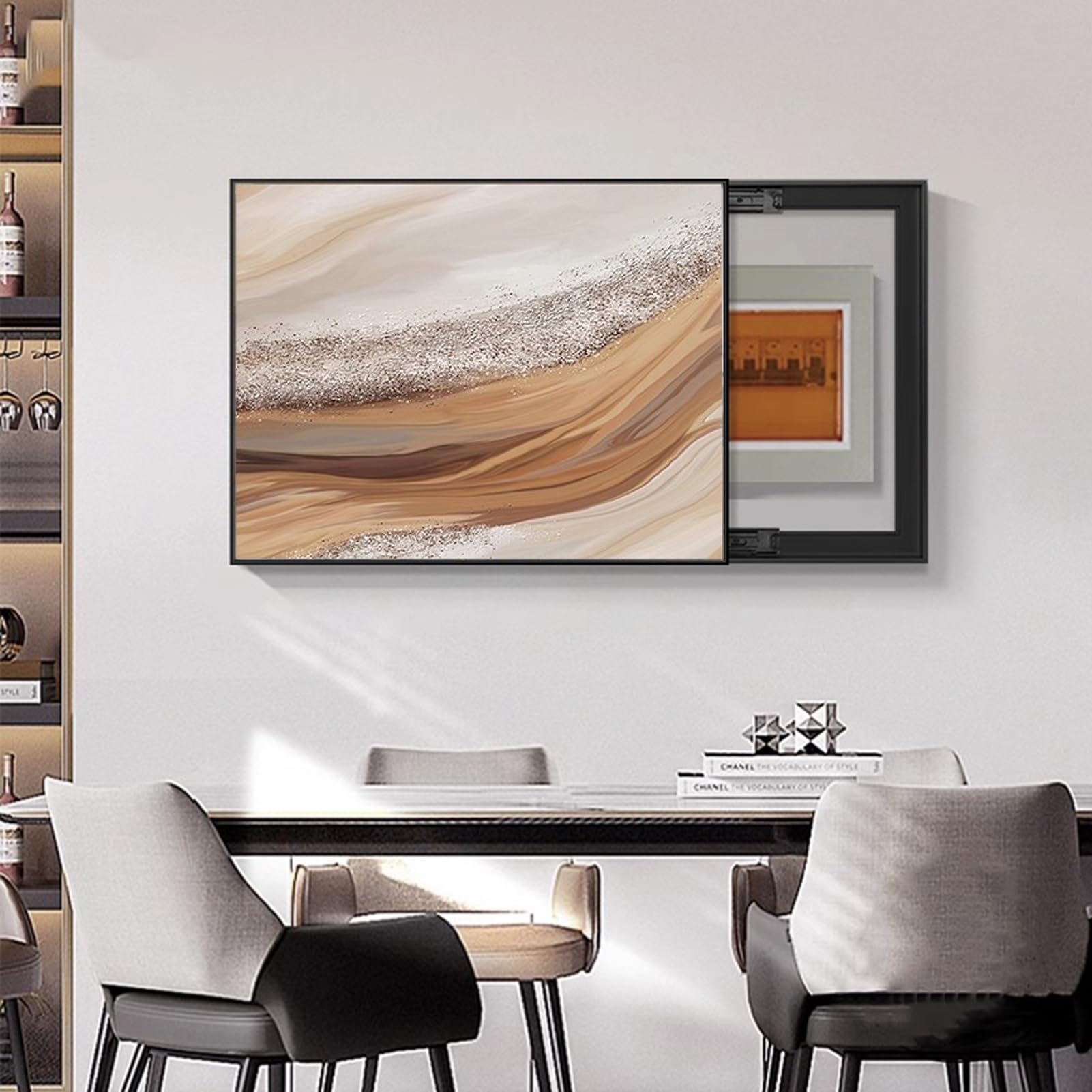 AWSAD Electrical Panel Cover Indoor Vertical Circuit Boxes Home Wall Hidden Circuit Breaker Box Meter Decor for Living Room(D,90x70cm)