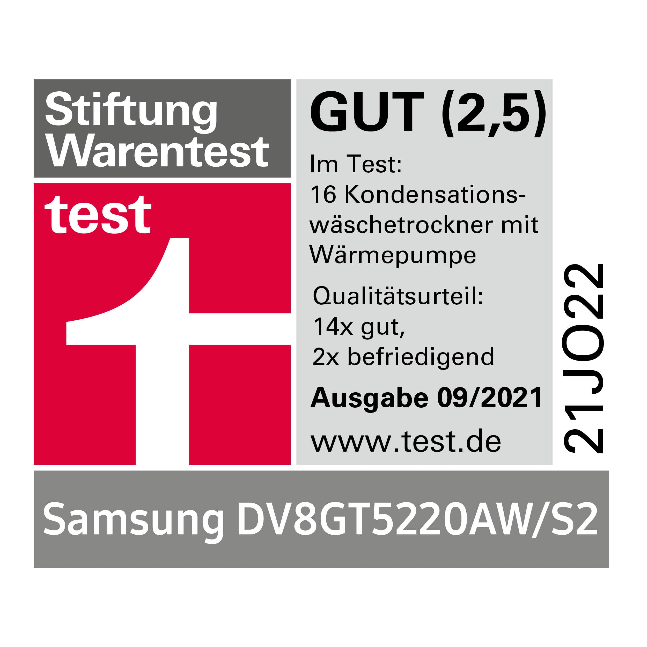Samsung DV8GT5220AW/S2 Sèche-linge pompe à chaleur 8 kg Contrôle simple avec WiFi et Auto Cycle Link, Moteur Inverter numérique, Anti-plis et Confort 2 en 1 Filtre Blanc