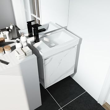 20 Inch Wall-Mounted Bathroom Vanity with Sink, 20 Floating Vanities, Single Sink Bathroom Cabinet, Soft-Closed Door, Space-Saving, White Ceramic Basin, Hidden Handle, White