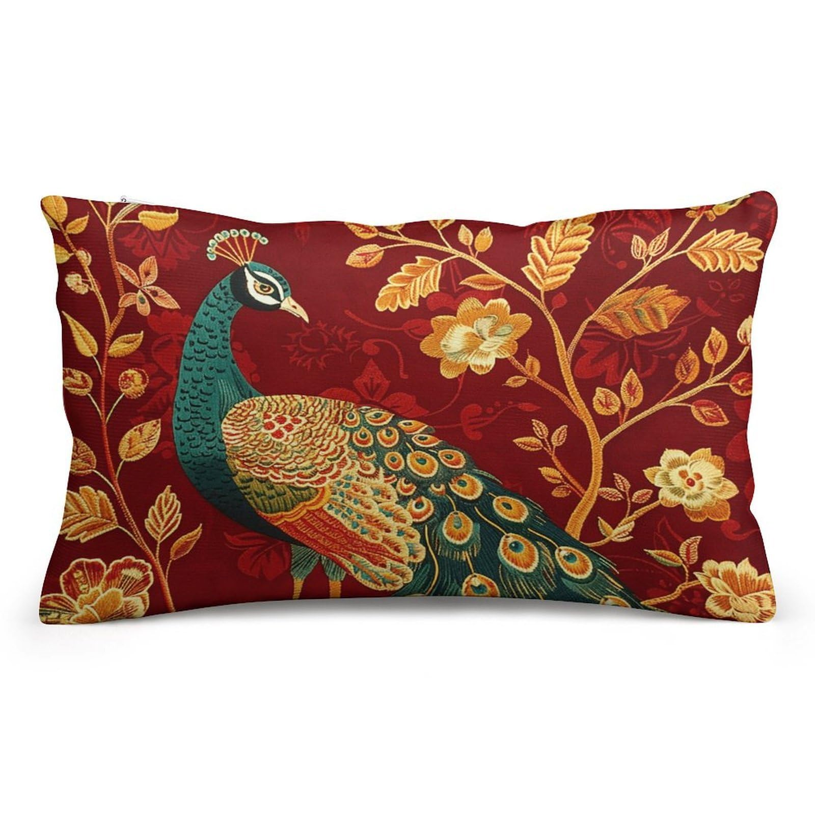 Velvet Pillowcases Standard Size 8"x12", Ultra Soft Breathable Pillow Cases for Bed, Luxury Cozy Fuzzy Pillow Shams, Lumbar Pillow Cover, A Beautiful Peacock Cushion Case Home Decor