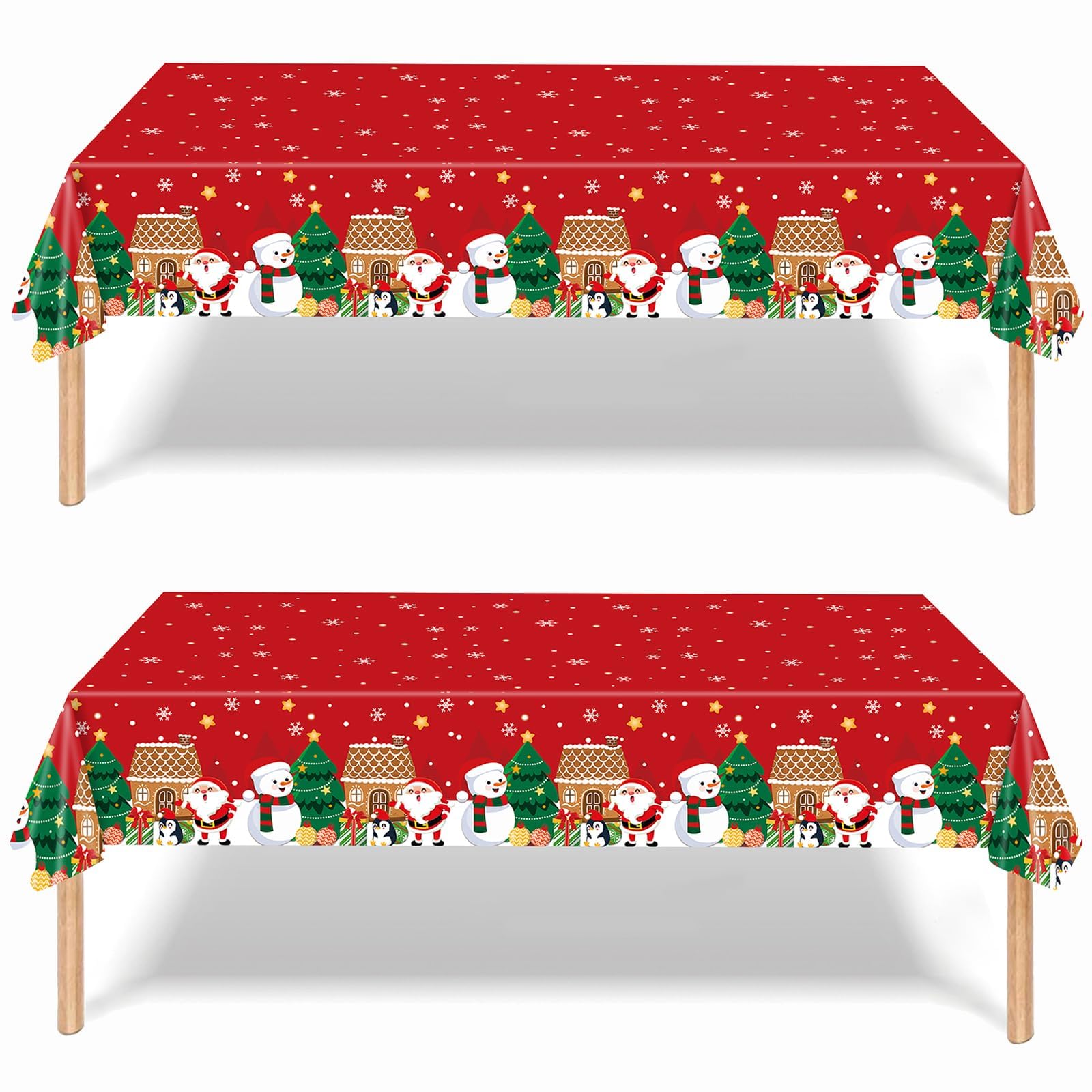 2 PCS Christmas Table Cloth, 137x274cm Rectangular Plastic Waterproof Christmas Tablecloth, Christmas Party Supplies, Christmas Table Decorations for Xmas Party, Holiday