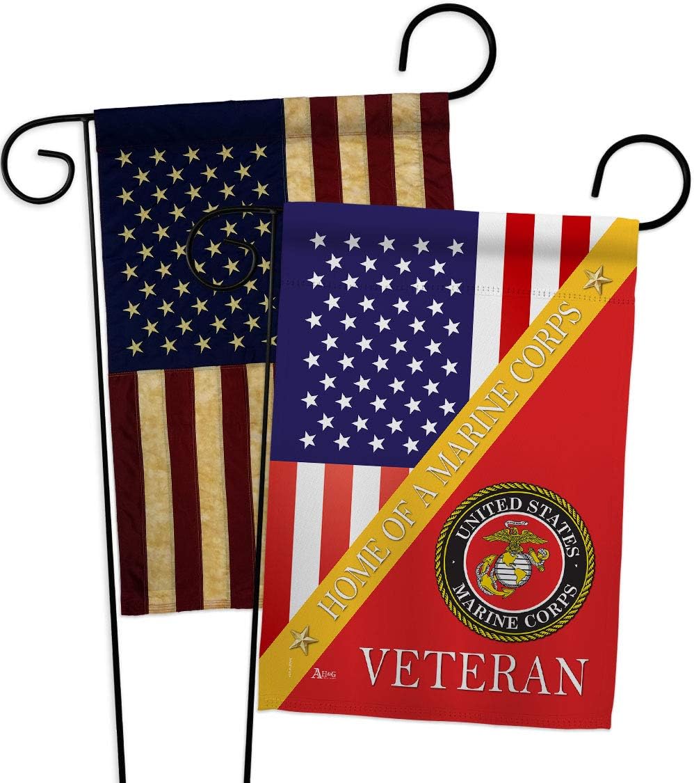 Home of Marine Corps Garden Flags Pack Armed Forces USMC Semper Fi United State American Military Veteran Retire Official USA Vintage Applique Small Gift Yard House Banner Double-Sided 13 X 18.5