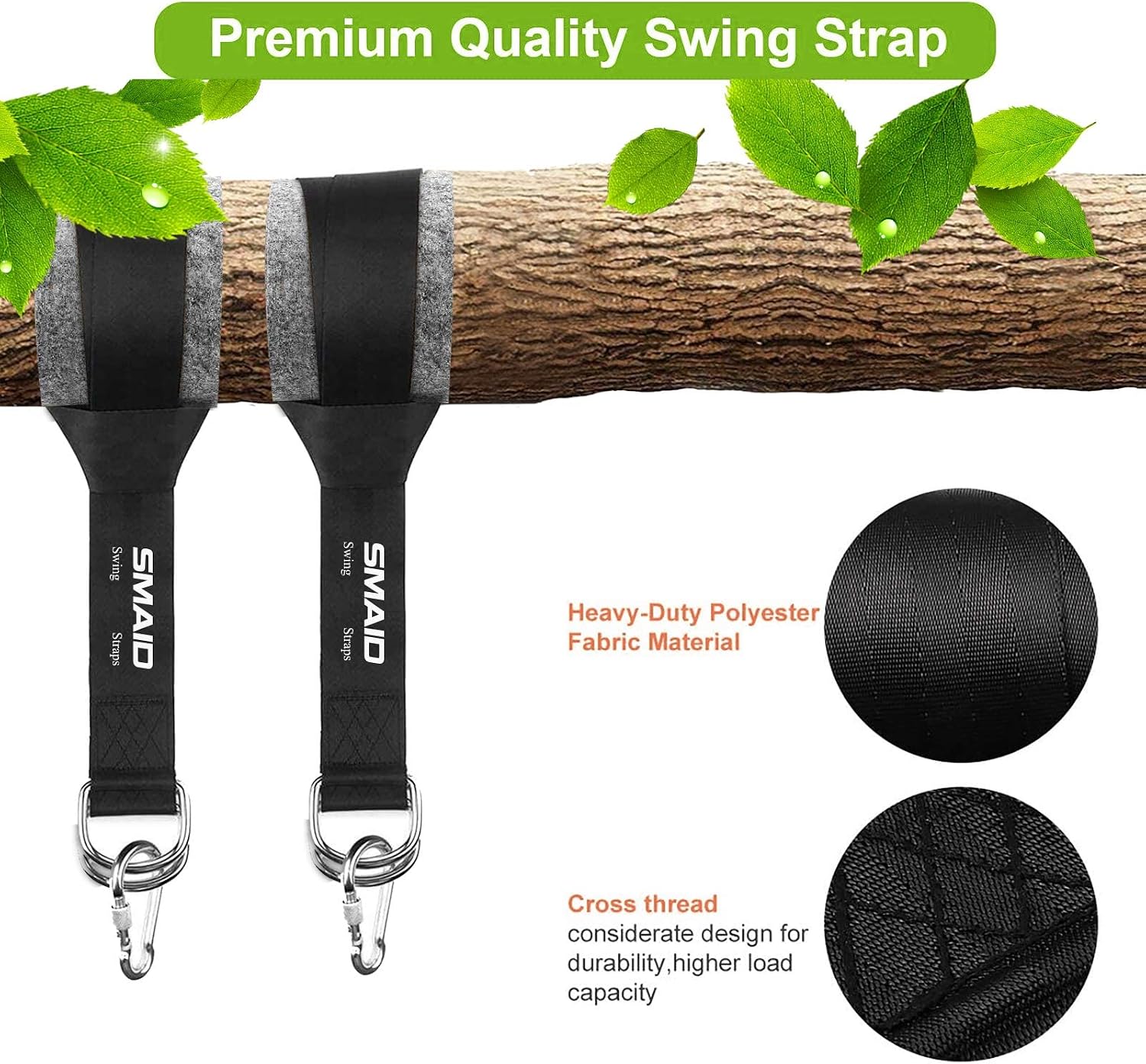 SMAID Tree Swing Hanging Straps Kit Holds 3000 lbs 10ft Extra Long,2 Tree Swing Straps+2 Heavy Duty Screw Lock Carabiners+2 Tree Protectors+Swivel Fits Fast & Easy Way to Hang Any Swing or Hammock………