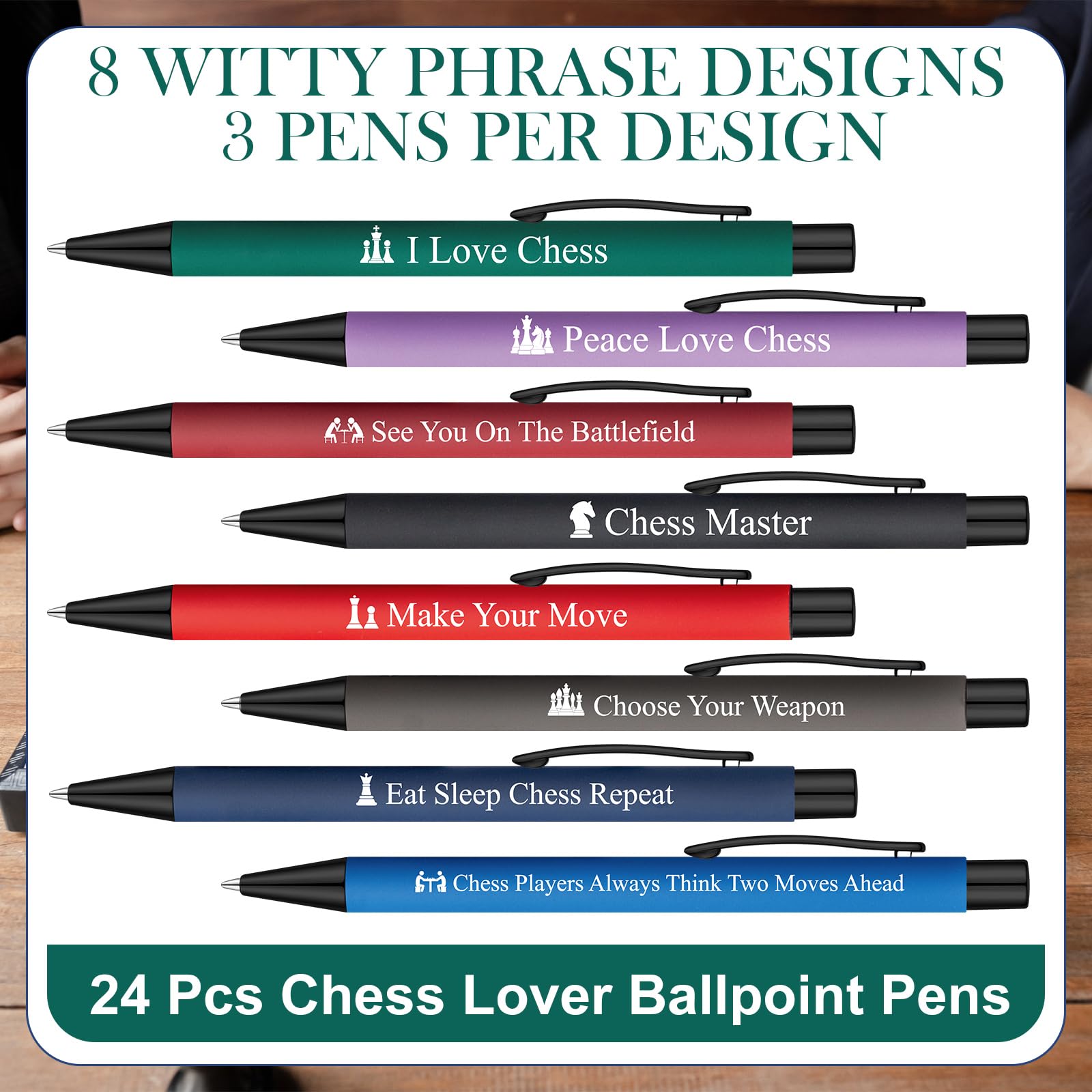 Sayglossy 24 Pcs Chess Ballpoint Pens Novelty Gifts 12 Style Smooth Writing Pens for Chess Lover Christmas Birthday Gifts