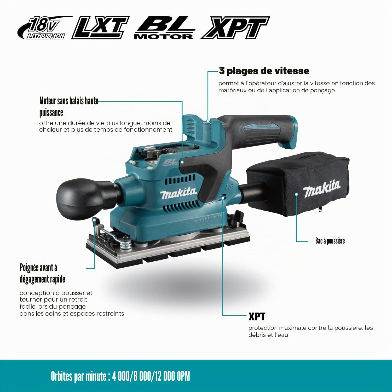 Ponceuse vibrante 18V LXT 93x185 mm (Produit seul) - MAKITA DBO380Z
