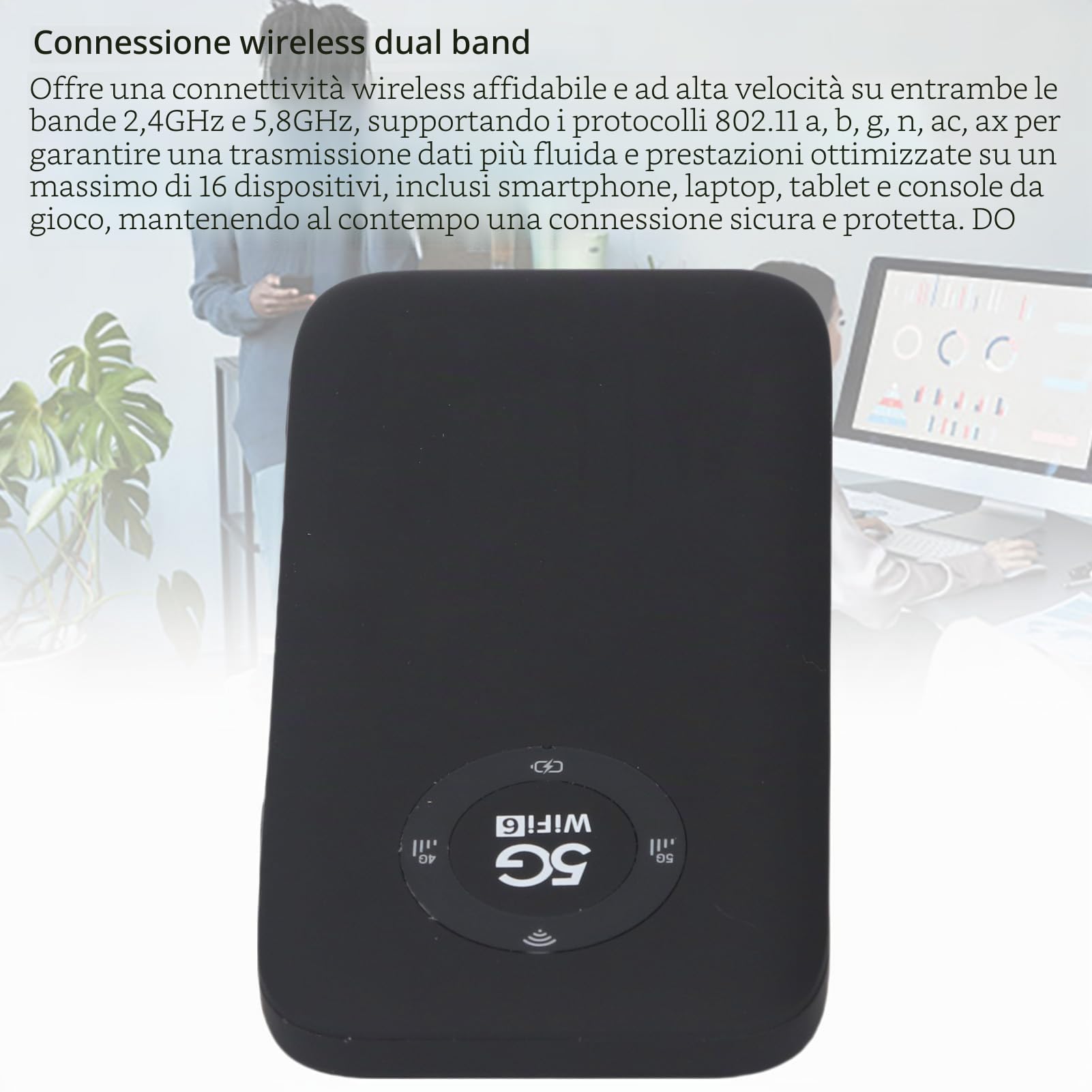 5G Mobile Hotspot WiFi 6 Router Portatile con Batteria da 7100 MAh 2,77 Gbps Scarica 16 Dispositivi Supporto per la Casa di Viaggio, Home, Office (ferroso)