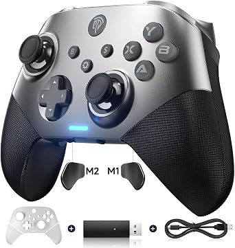 EasySMX X 10 PC Controller - Enhanced Wireless Bluetooth Controller with Interchangeable Faceplate/Hole Effect Joystick/Hole Trigger, Black for PC/Switch/Steam/Android TV/Android Mobile/iPhone/iPad