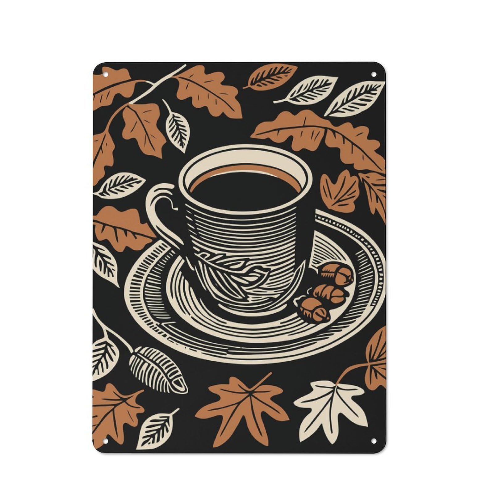 Junmoney Style-11 Autumn Coffee Illustration Vintage Metal Sign 40X30cm For Living Room Wall, Gift For Home Wall Decor Collectors During The Christmas Season
