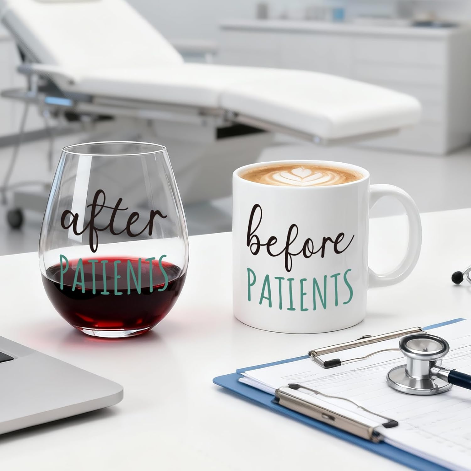 Before Patients After Patients Gift Set, Coffee Mug and Stemless Wine Glass Shot glass Candle gifts set Idea for Nurses, Doctors, Dentists Graduation Birthday and Appreciation Gifts -148