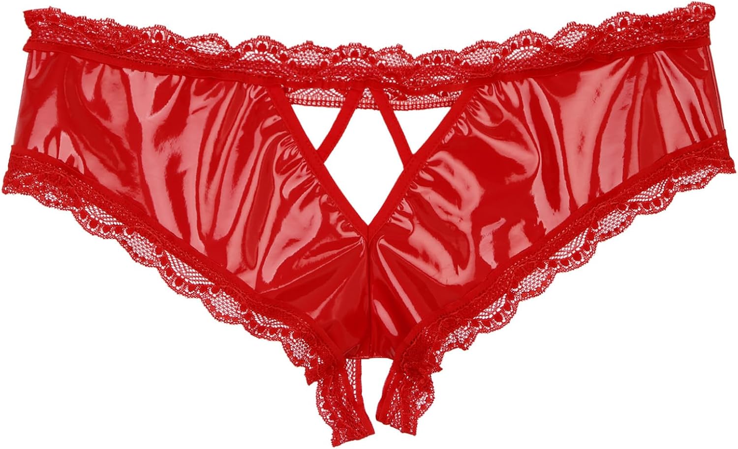 Freebily Men's Shiny Metallic PVC Leather Lace Open Crotch Briefs Latex Panties Knickers Nightwear
