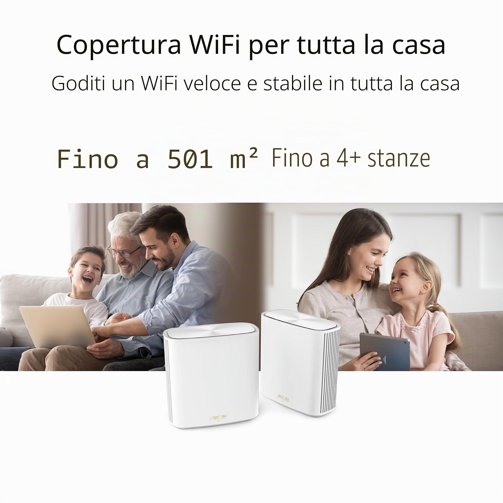 ASUS ZenWiFi XD6S AX5400 - Sistema WiFi Mesh, Per Modem Operatore e ONT, WiFi 6, Protezione Internet Integrata, Gestione Tramite App, Supporto Installazione a Muro, 2 Pezzi, Bianco