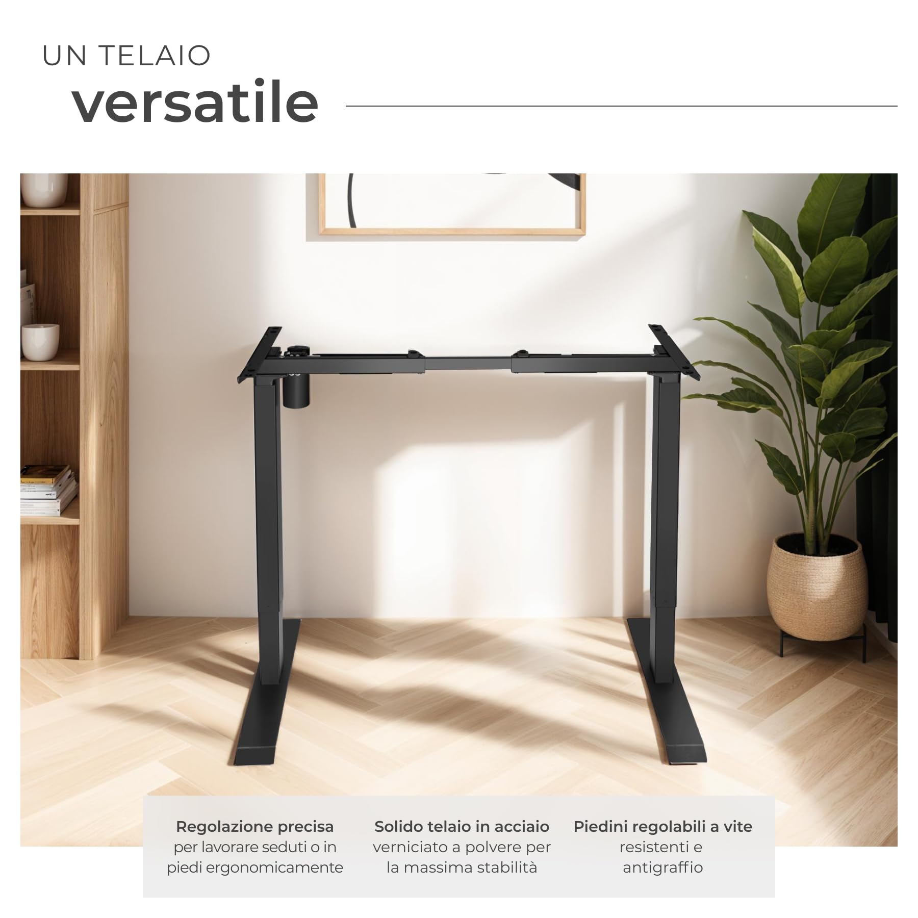 tectake® Telaio per Scrivania Regolabile in Altezza, 85-129 x 65 x 71-121 cm, portata max 70 kg, motore elettrico potente 40W, funzione memoria, in acciaio, Tavolo Ufficio, Scrivania Gaming - Nero