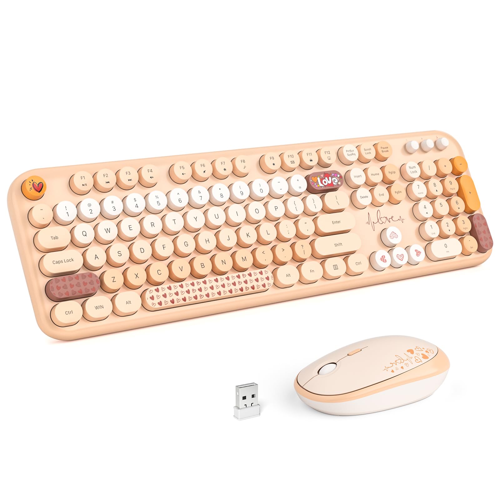 MOFII Wireless Keyboard and Mouse Combo, Full Size 2.4G Plug and Play Typewriter Retro Round Computer Keyboard and Mouse Set for Windows, Computer,