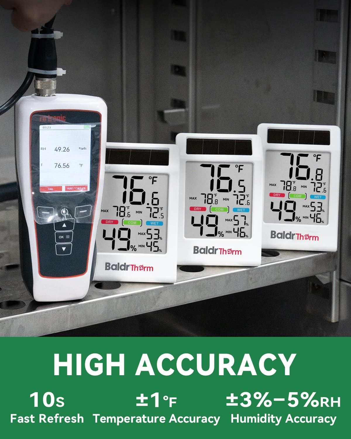 BALDR Indoor Thermometer Hygrometer, Solar Power with Battery Backup, Large Display, Daily Max/Min & Comfort Indicator Humidity Meter