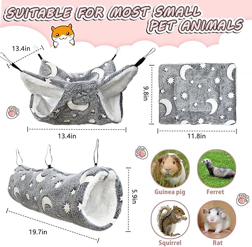 Miniatura 5 de Túnel de hamaca luminosa de conejillo de indias con brillo nocturno, hamaca colgante de litera para hurón, escondite de conejillo de indias y cama